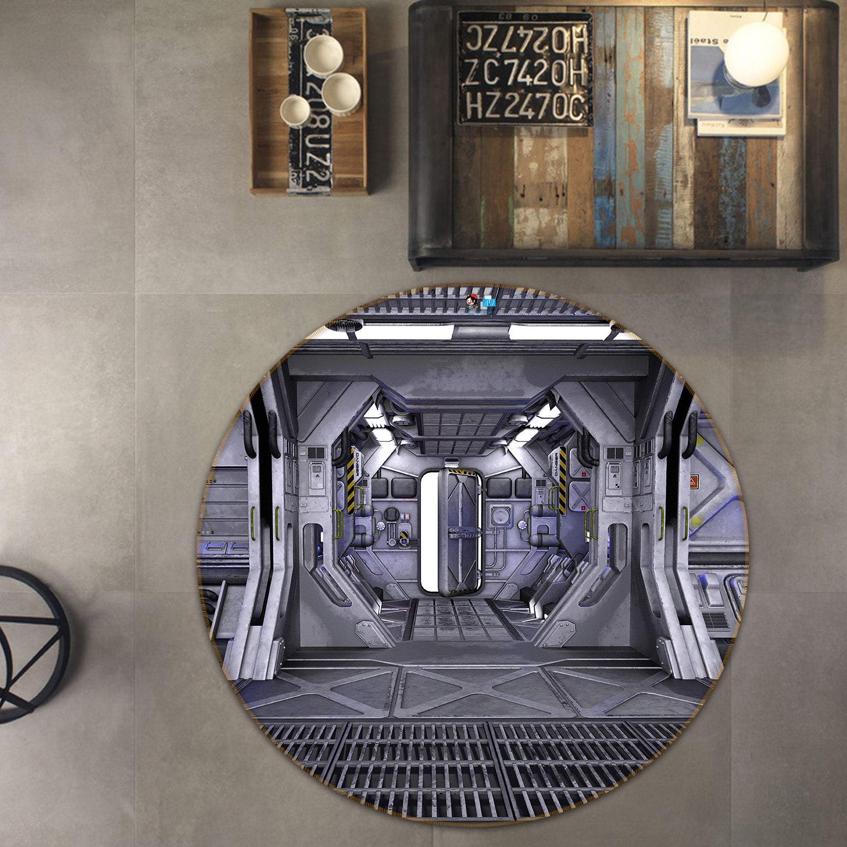 3D Space Capsule 72122 Round Non Slip Rug Mat