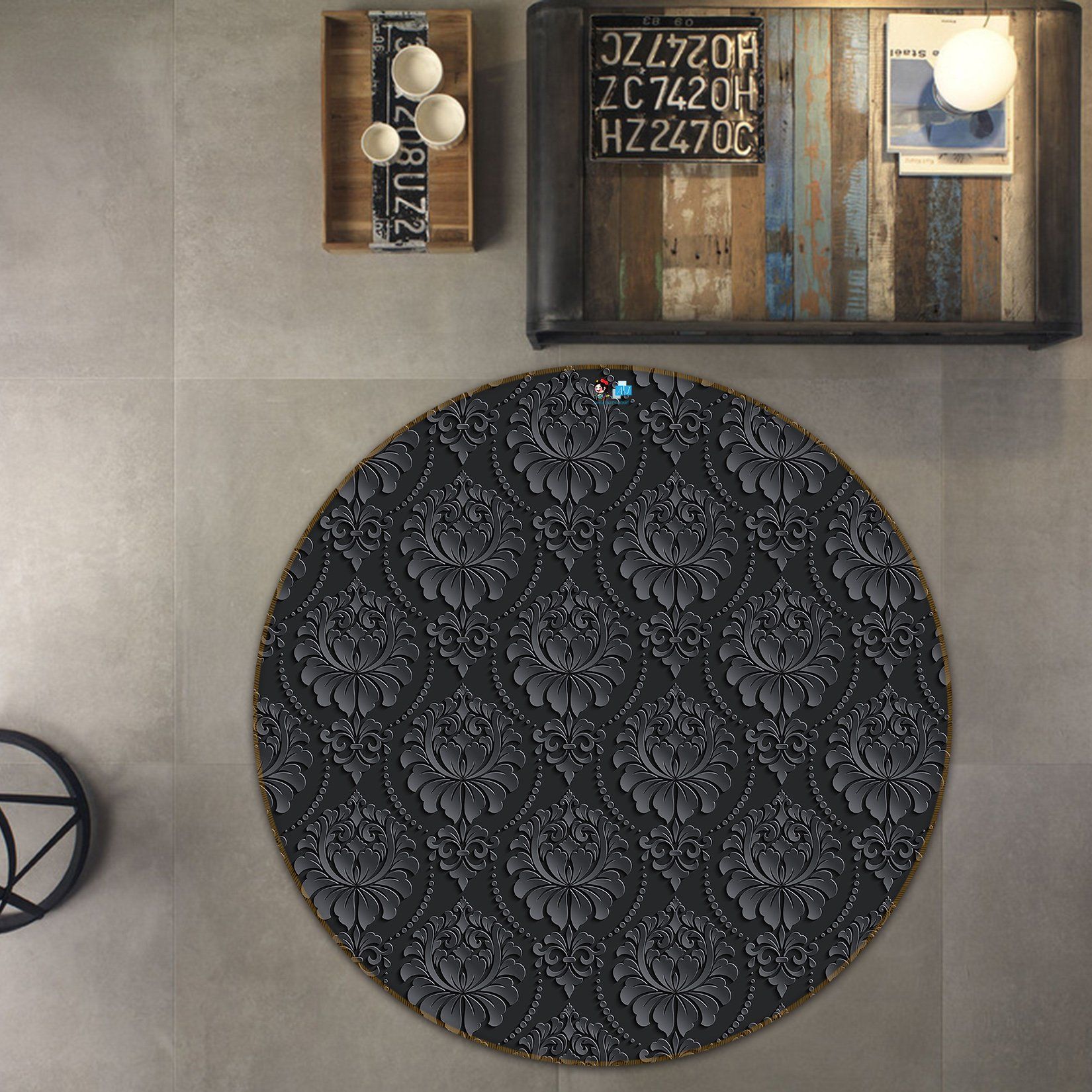 3D Black Darker 5444 Round Non Slip Rug Mat Mat AJ Creativity Home 