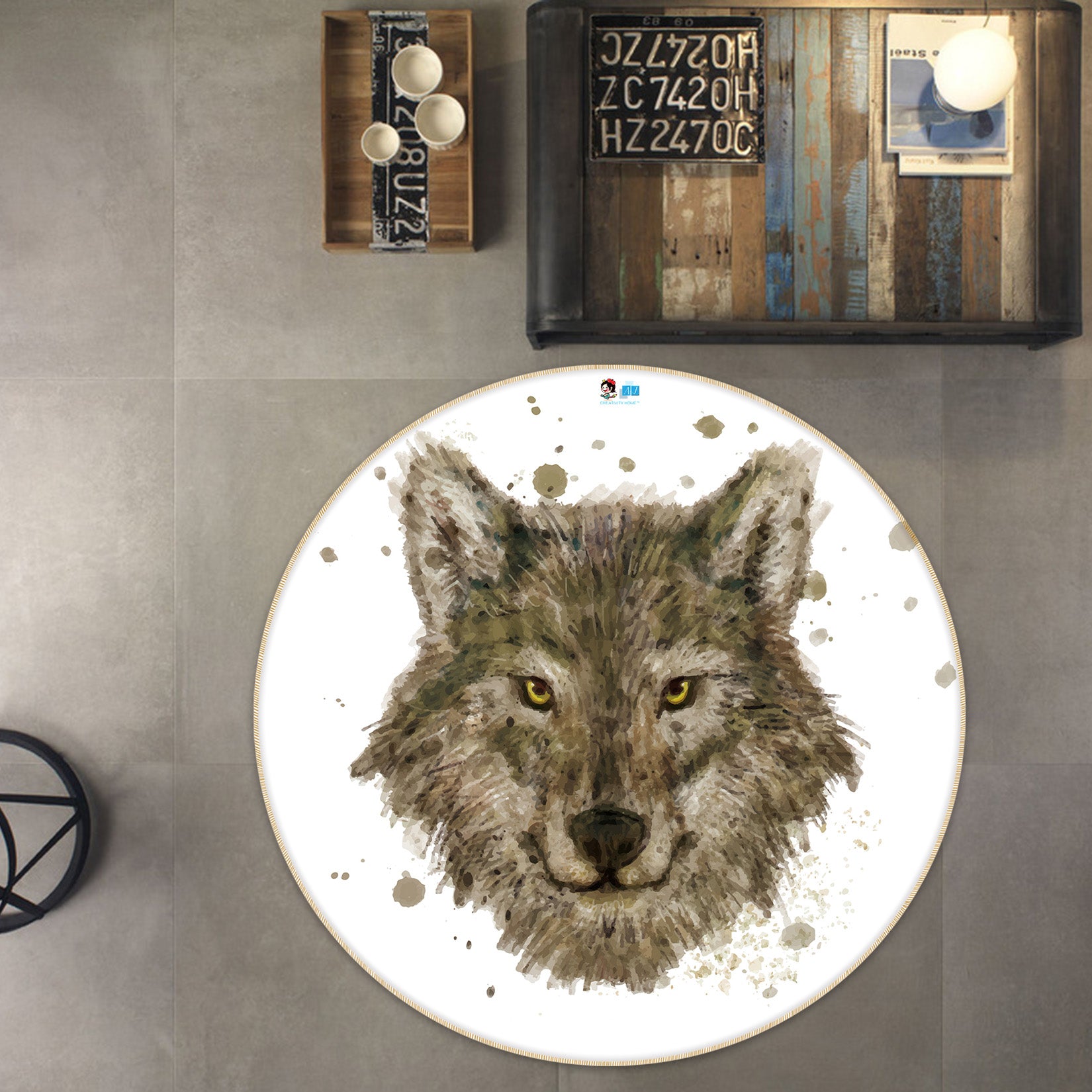 3D Wolf 74294 Round Non Slip Rug Mat