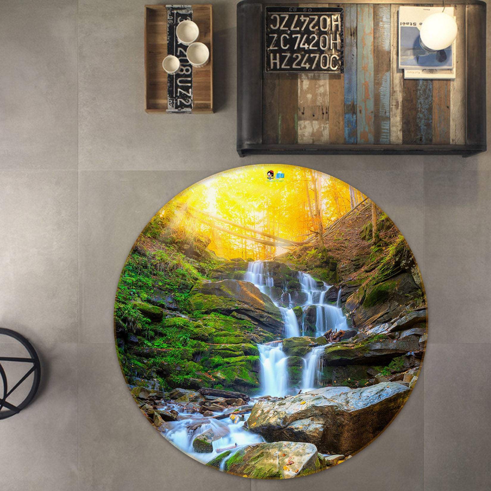 3D Waterfall 69126 Round Non Slip Rug Mat