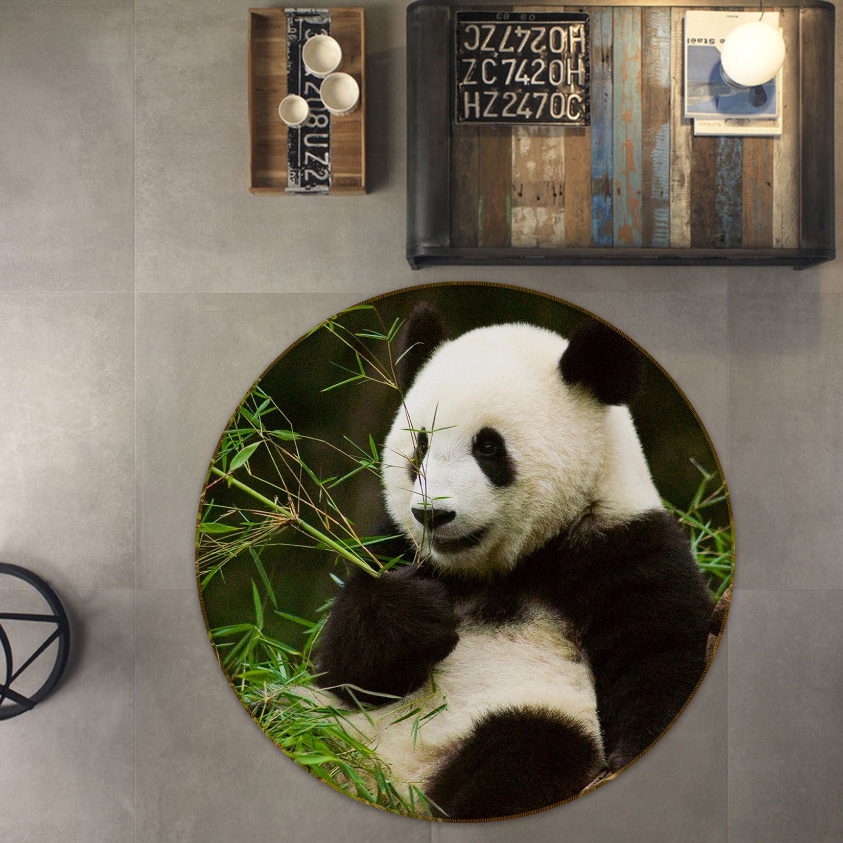 3D Panda 37177 Animal Round Non Slip Rug Mat
