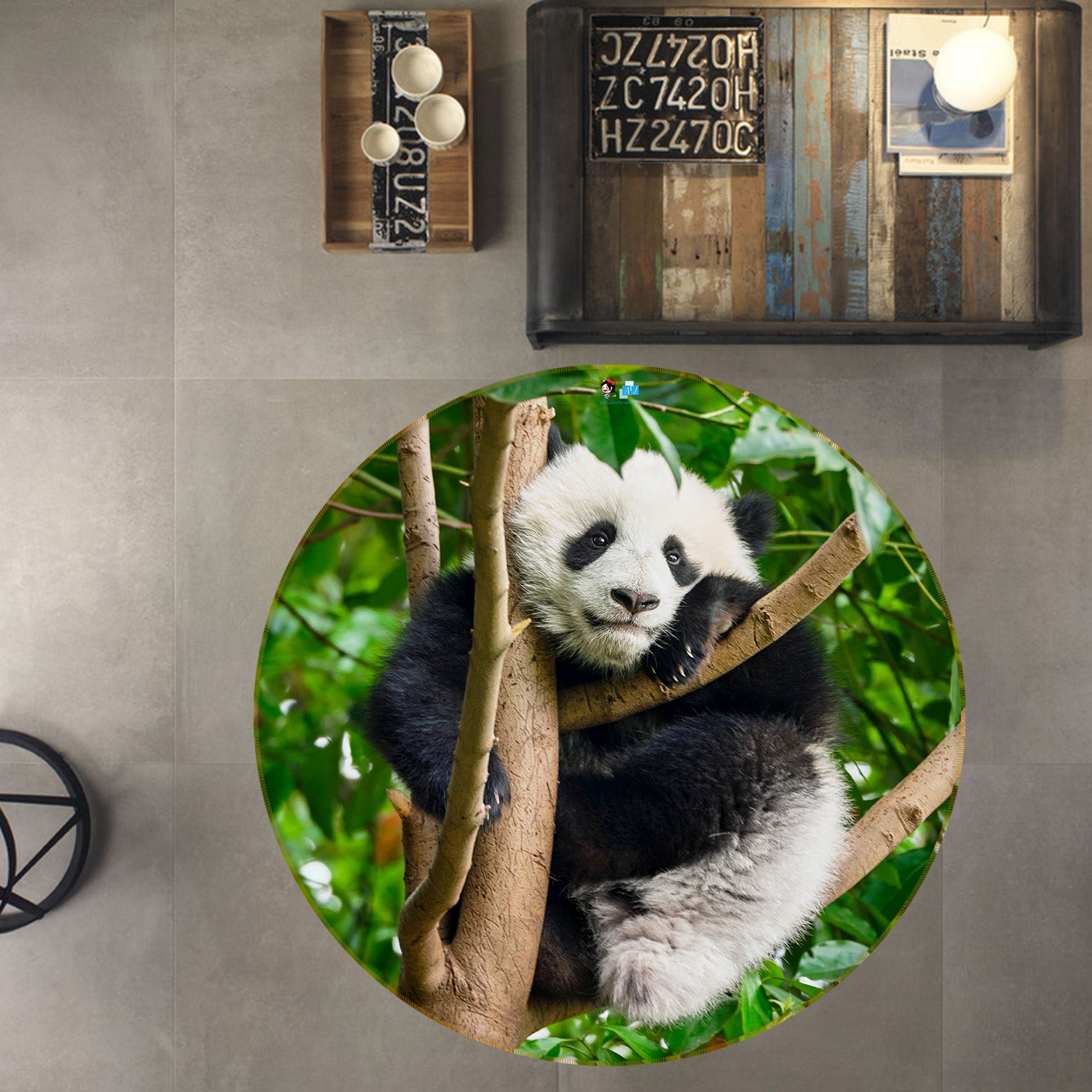3D Tree Panda 75103 Round Non Slip Rug Mat