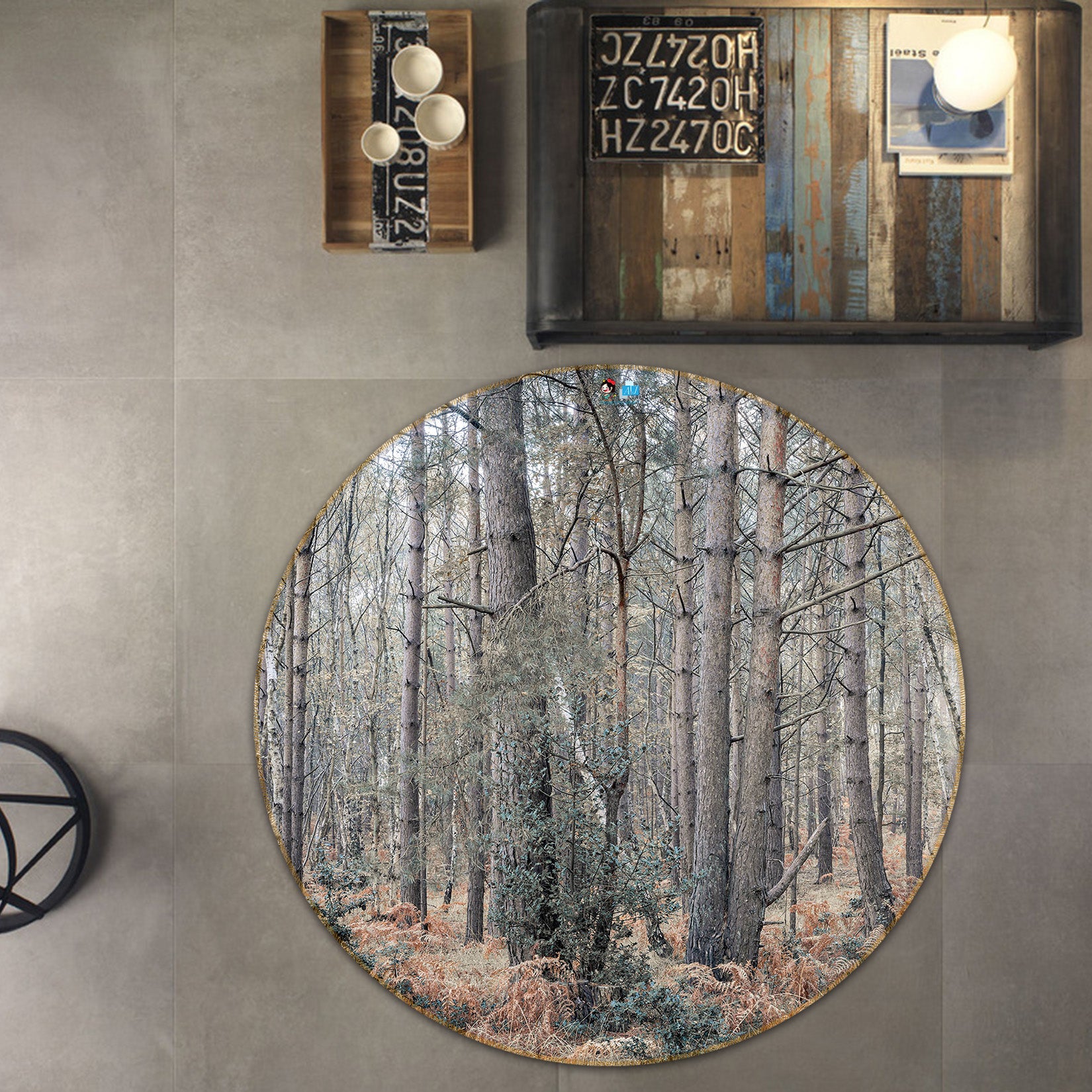 3D Tall Tree 7419 Assaf Frank Rug Round Non Slip Rug Mat