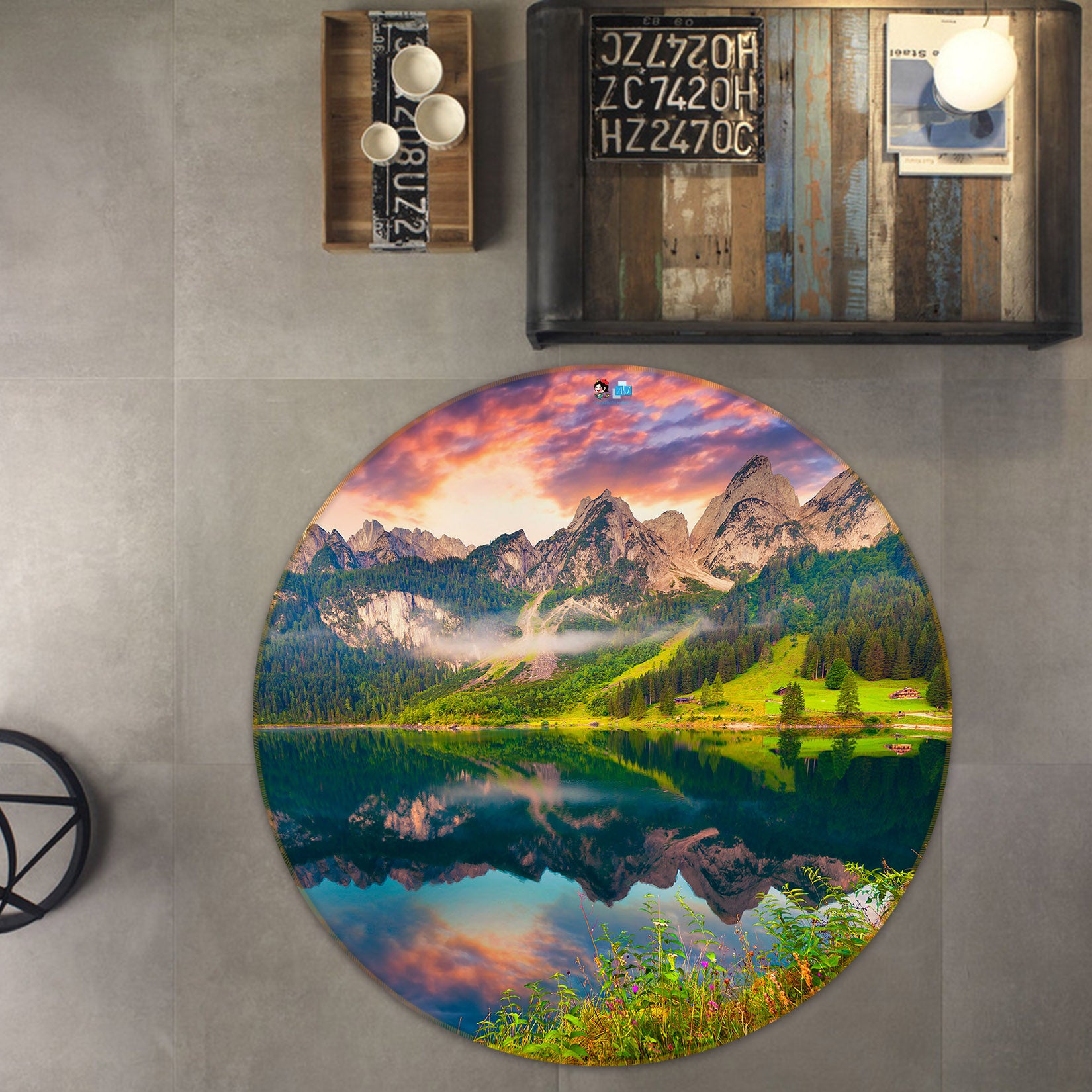 3D Mountains Rivers 69062 Round Non Slip Rug Mat