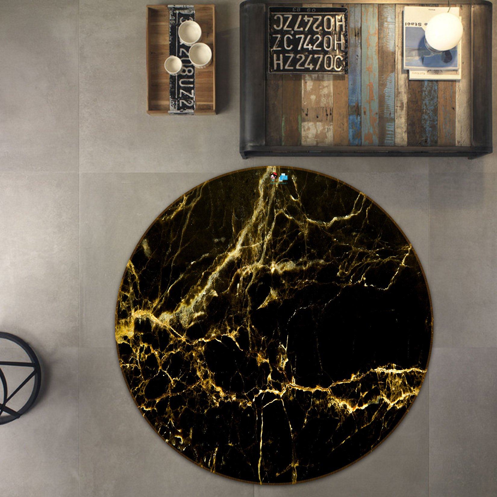 3D Black And Yellow Marble Texture 6 Round Non Slip Rug Mat Mat AJ Creativity Home 