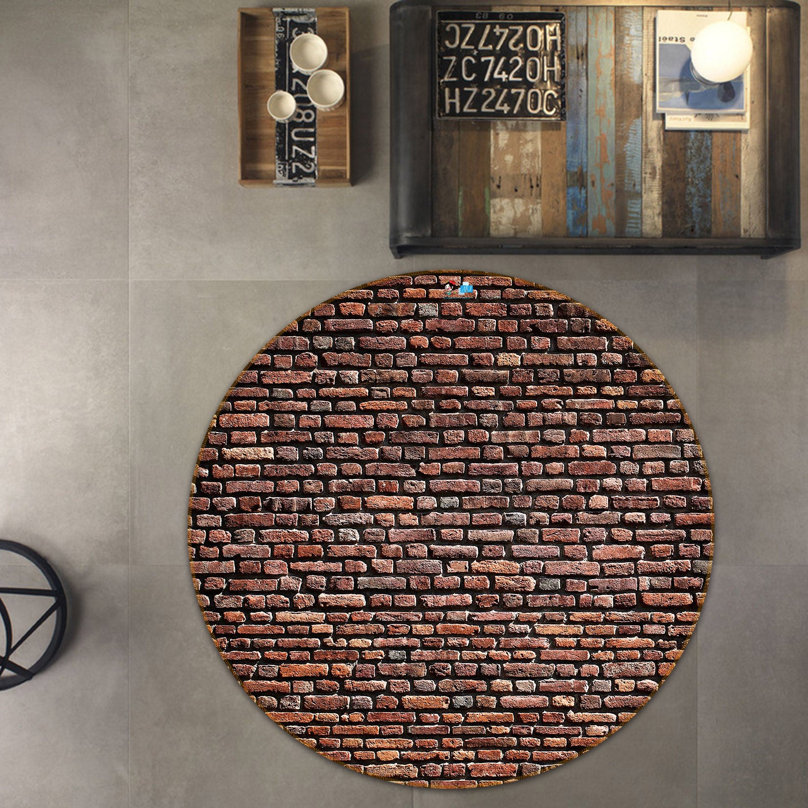 3D Brick Wall 72120 Round Non Slip Rug Mat
