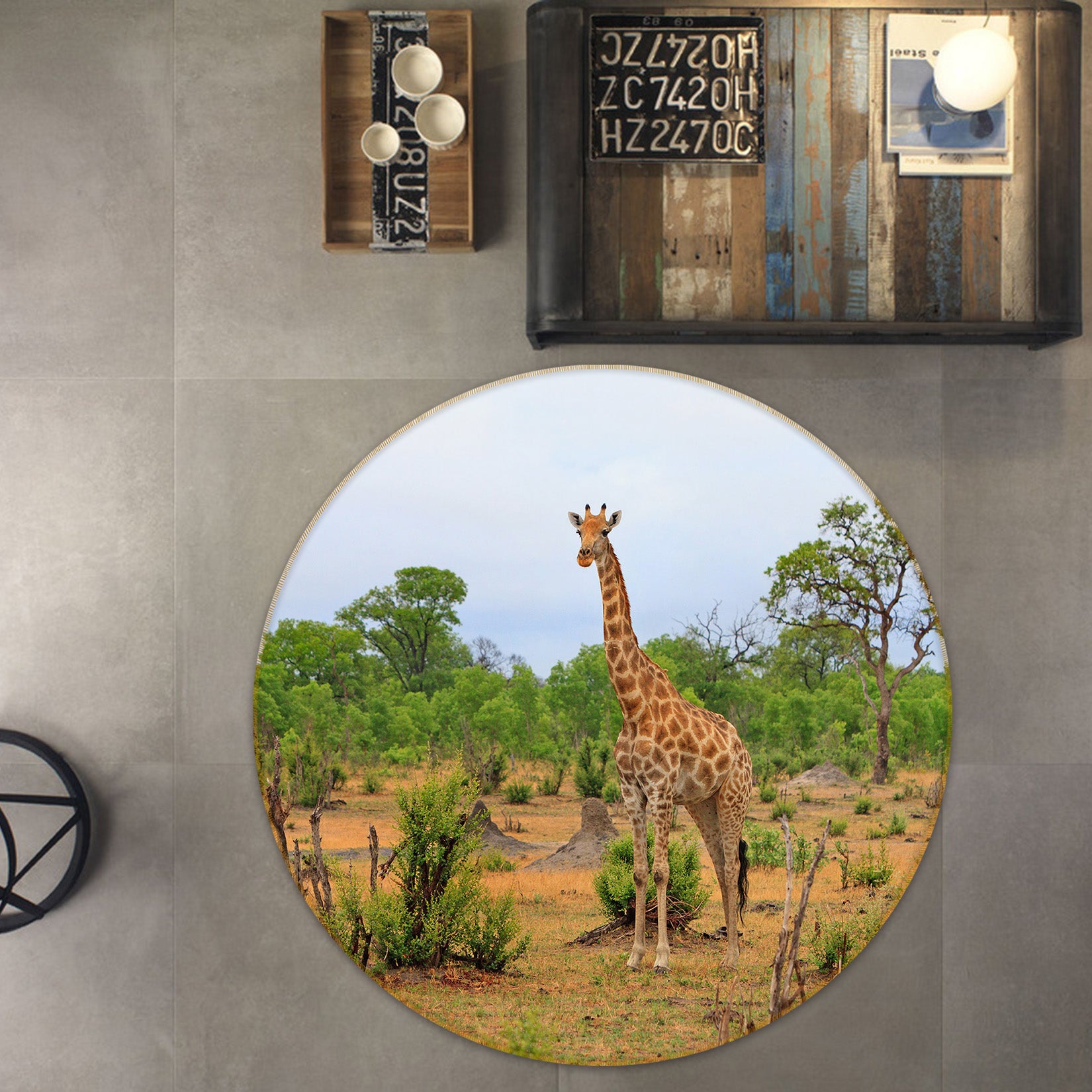 3D Giraffe 37235 Animal Round Non Slip Rug Mat