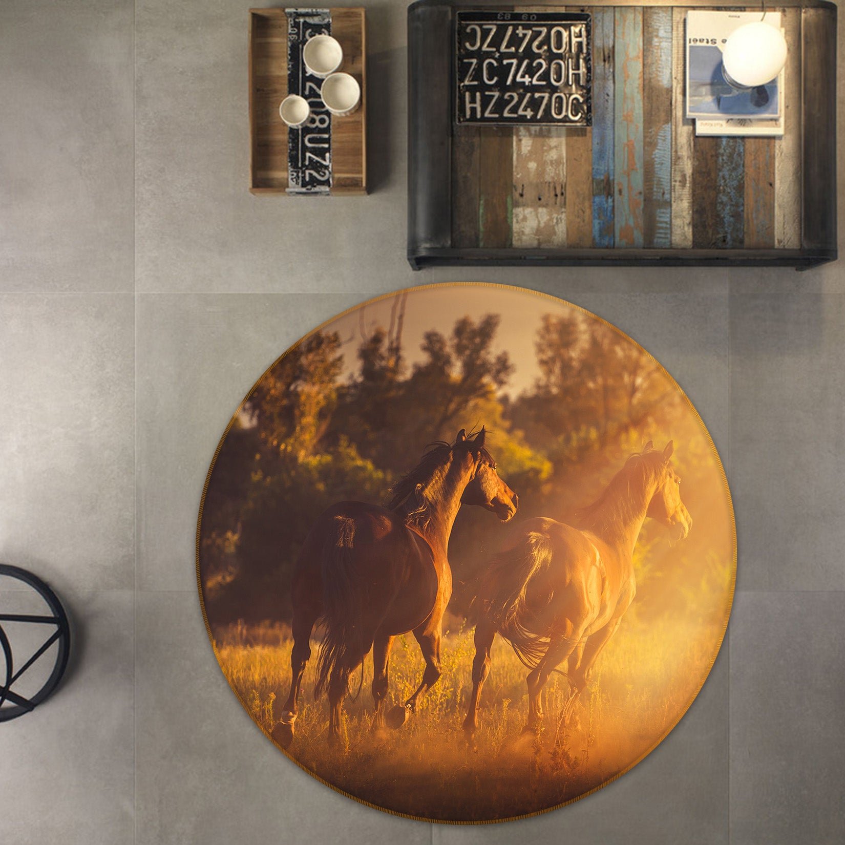 3D Horses 38008 Animal Round Non Slip Rug Mat