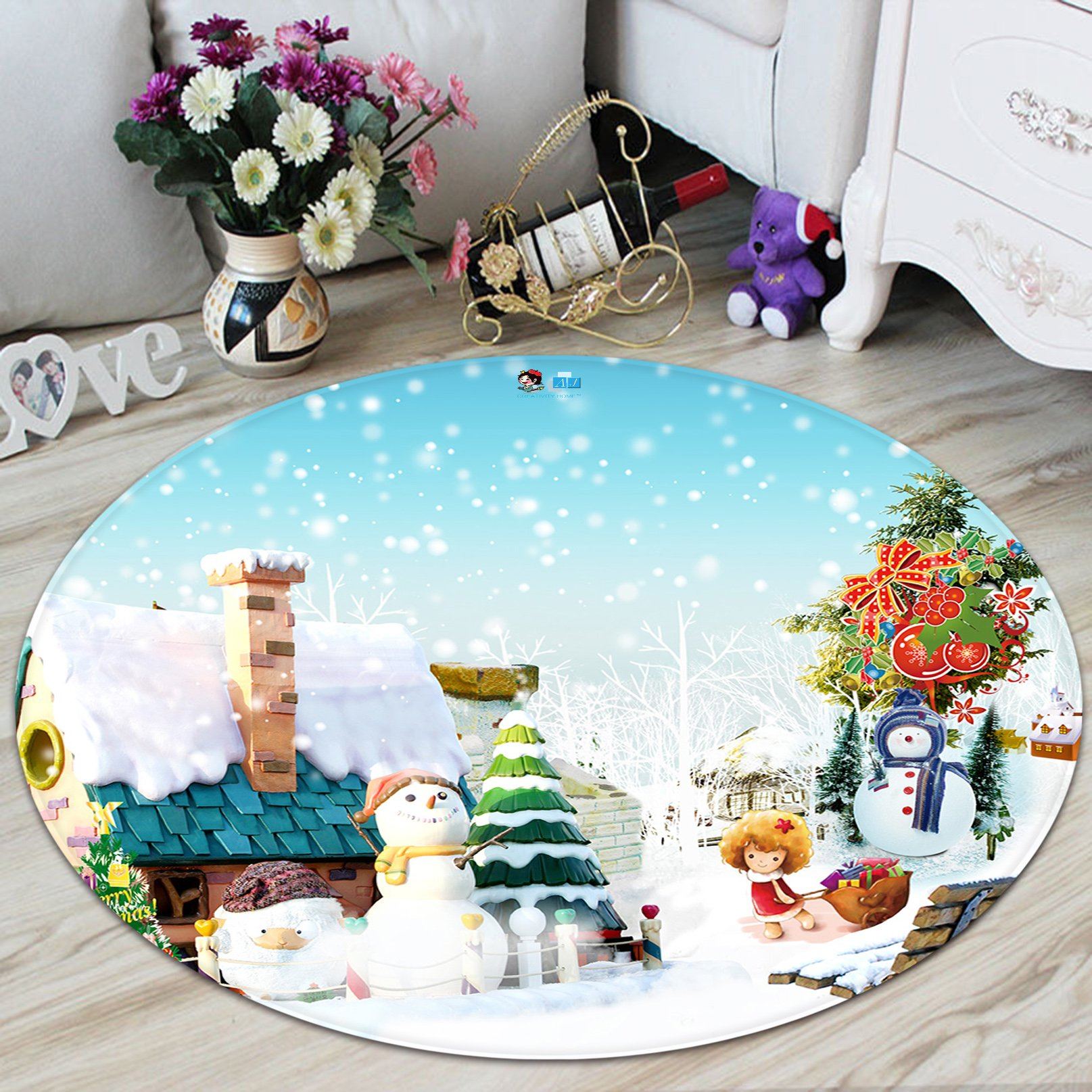 3D Christmas Decoration Chair 053 Round Non Slip Rug Mat Mat AJ Creativity Home 