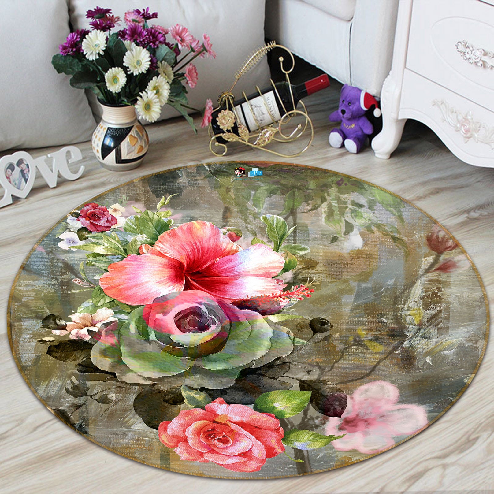 3D Flower Branch 71251 Round Non Slip Rug Mat