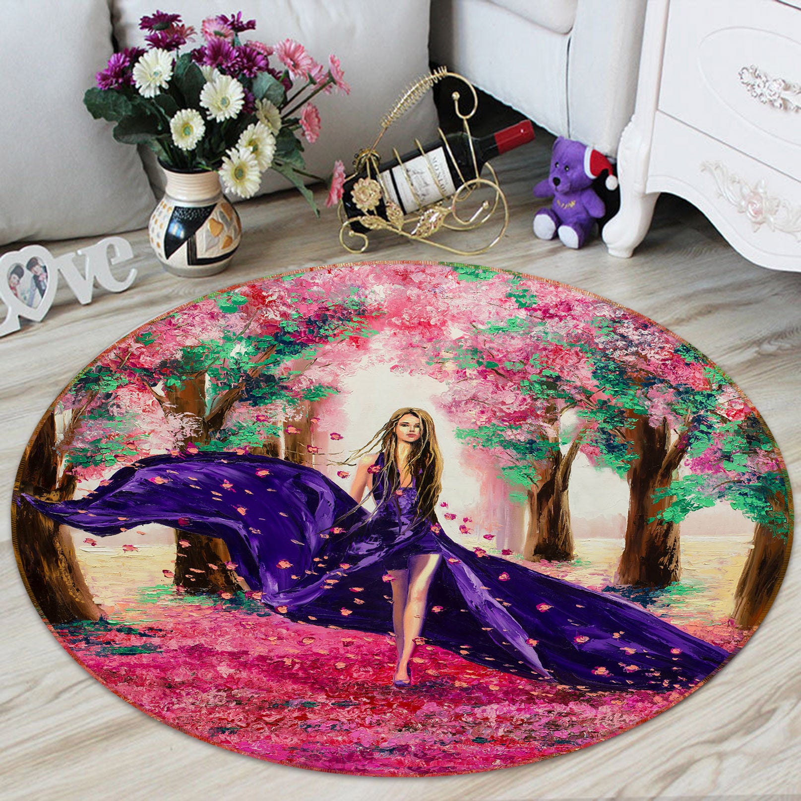 3D Beauty Flower Tree 36240 Round Non Slip Rug Mat