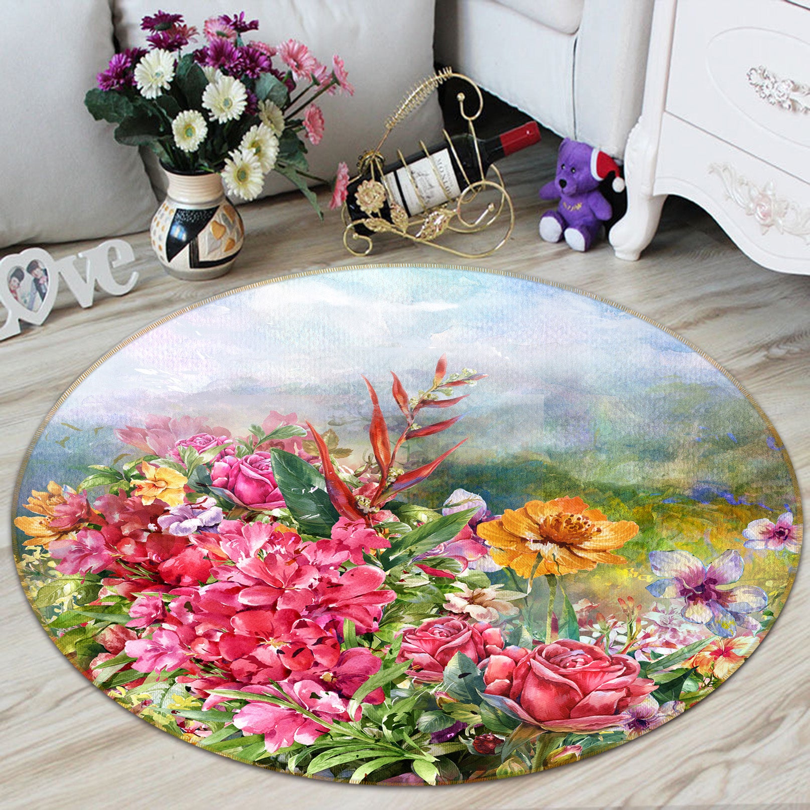 3D Flower Bush 71215 Round Non Slip Rug Mat