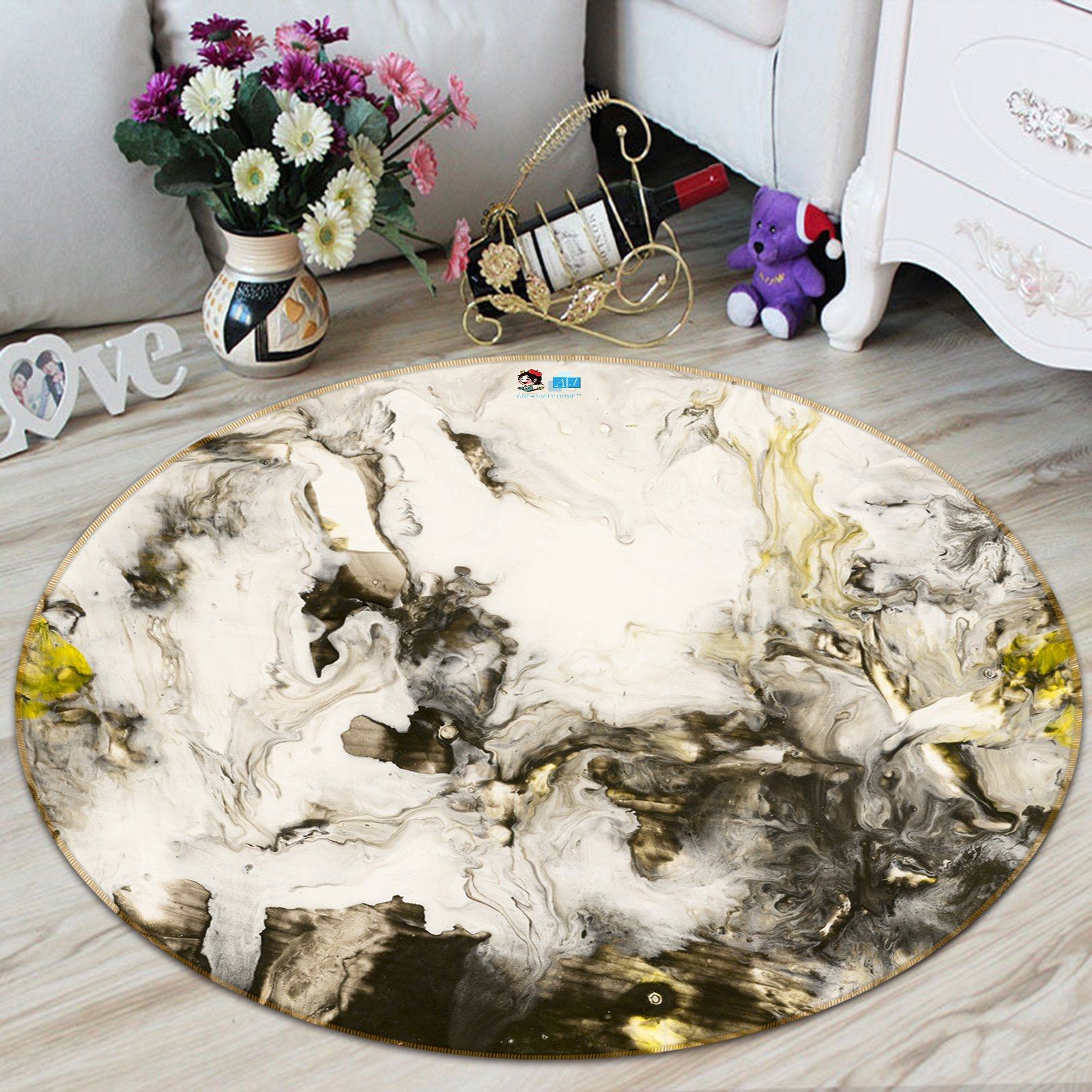 3D Yellow And Black Water Ripple 14 Round Non Slip Rug Mat Mat AJ Creativity Home 