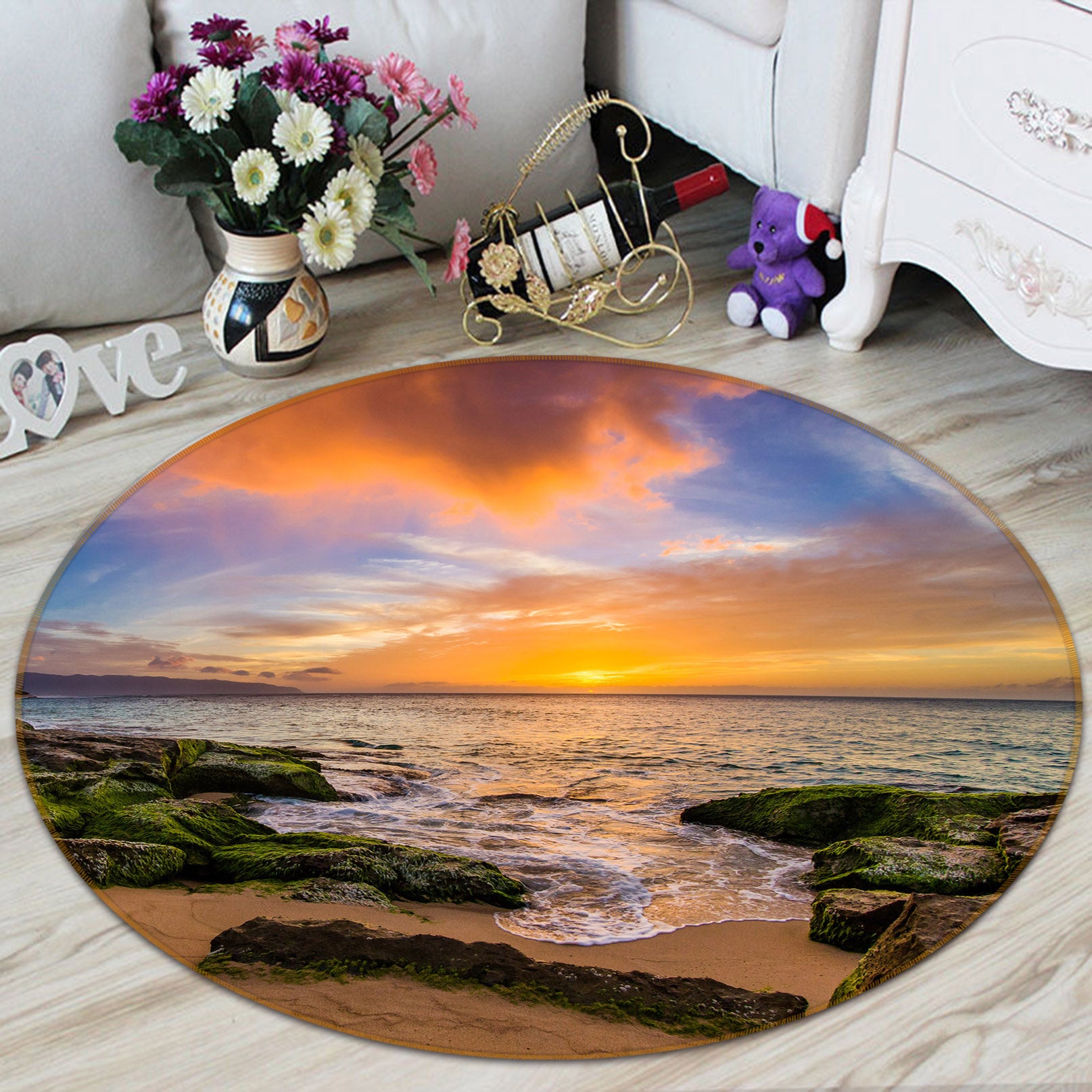 3D Seaside 71186 Round Non Slip Rug Mat