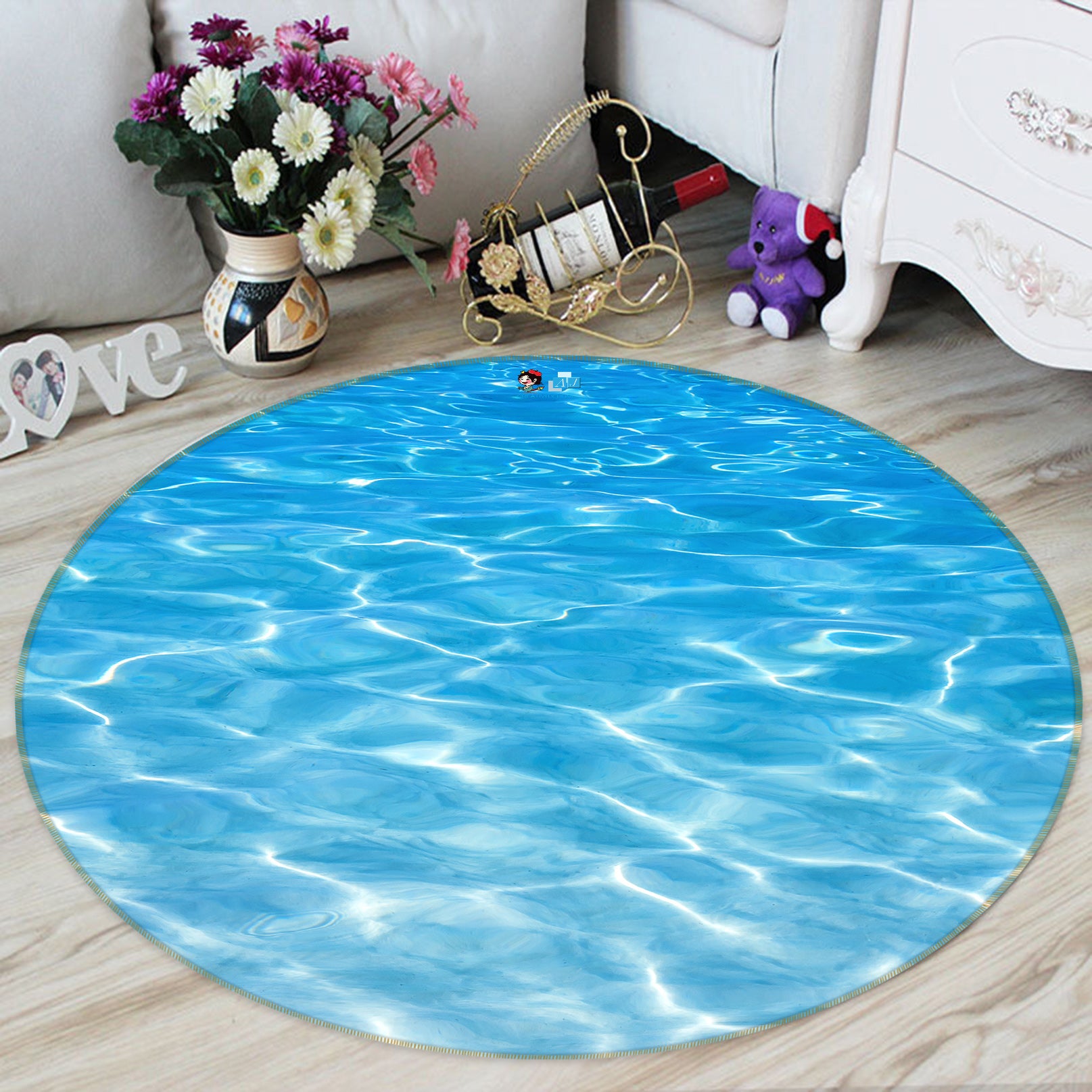3D Blue Water Ripple 80201 Round Non Slip Rug Mat