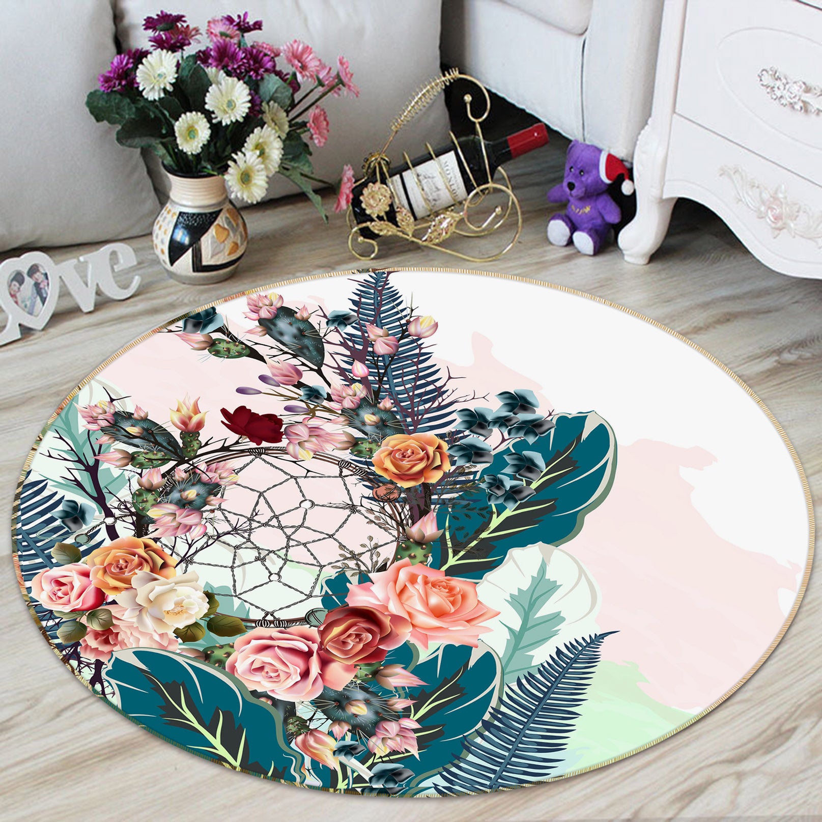 3D Flowers 29025 Round Non Slip Rug Mat