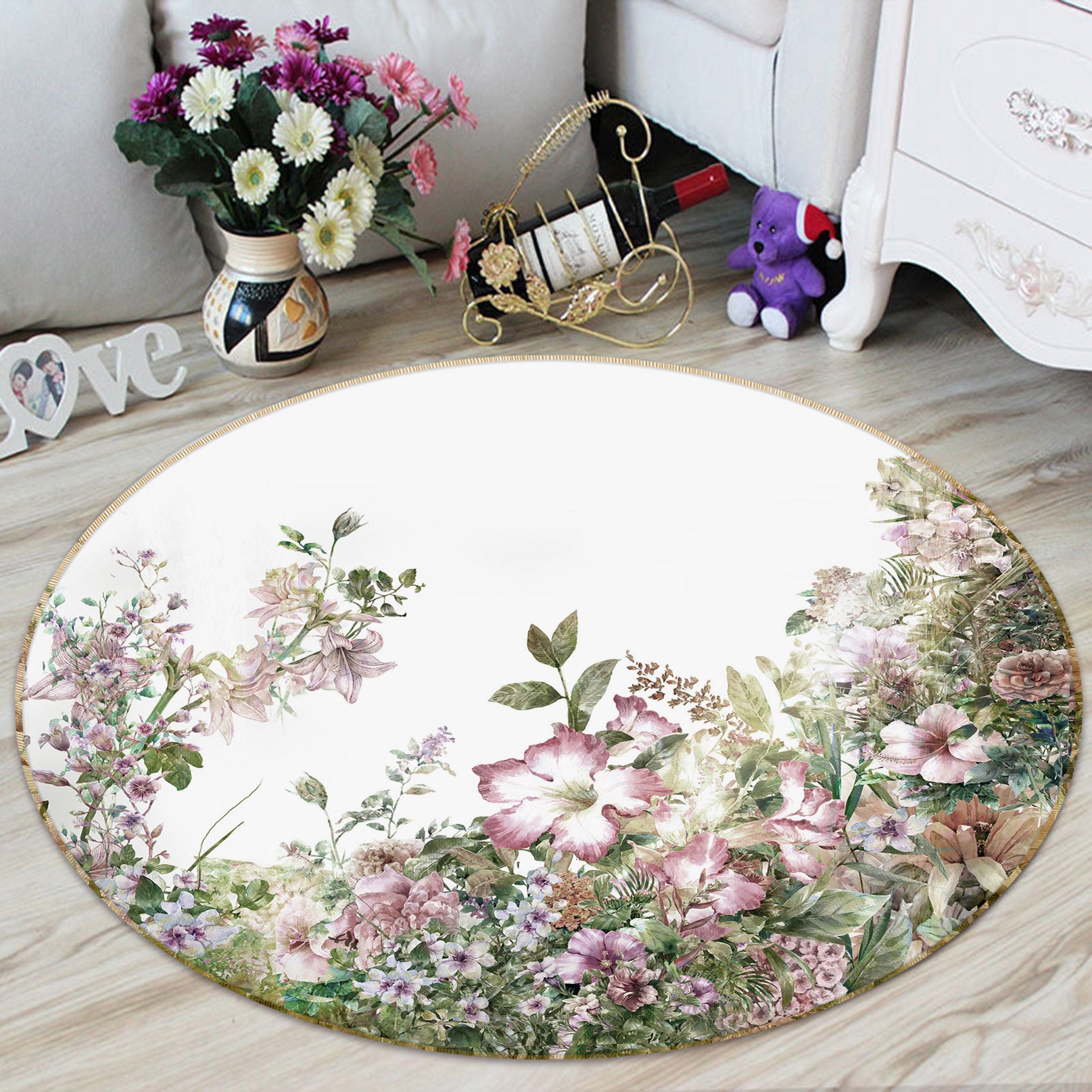 3D Flower Bush 29083 Round Non Slip Rug Mat