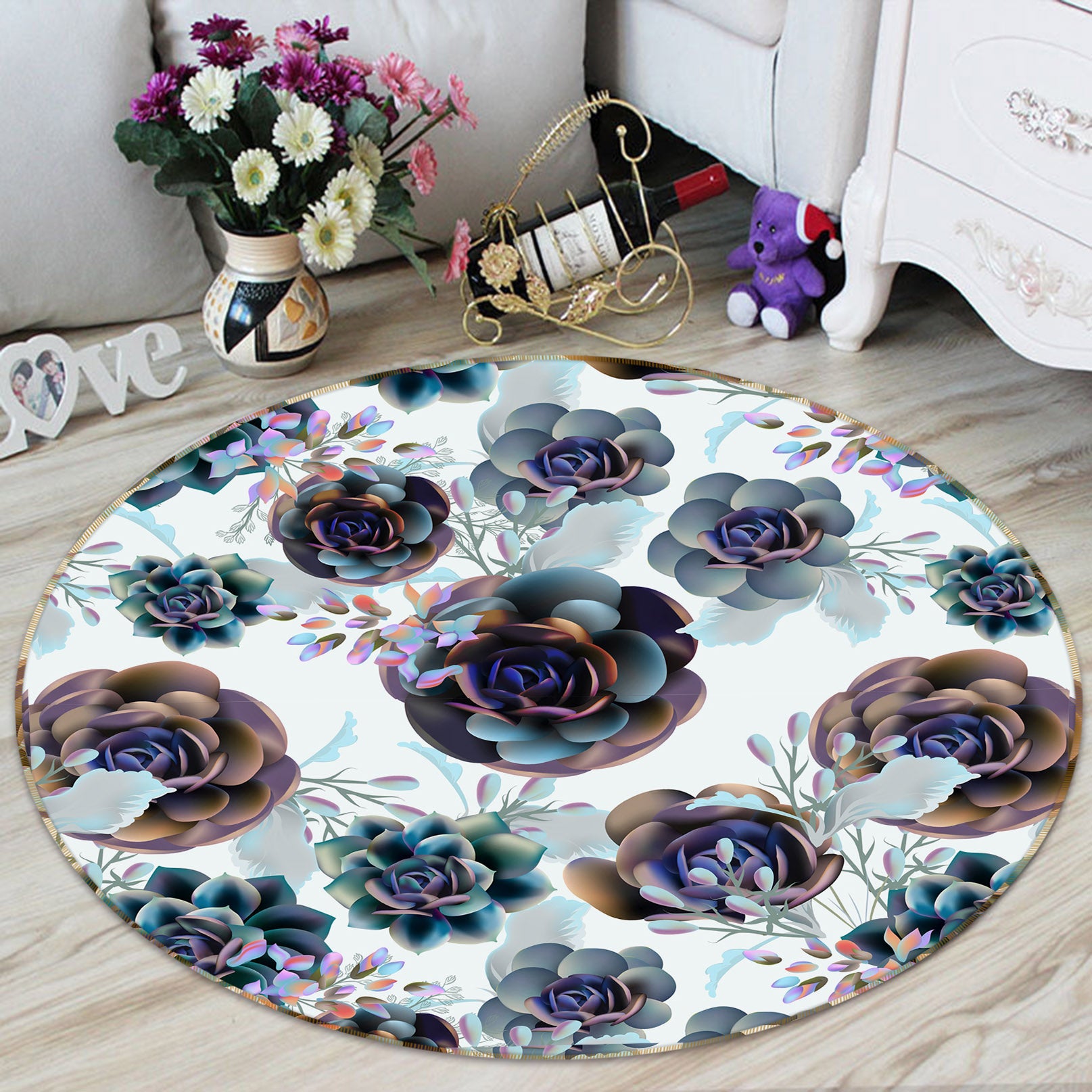 3D Flowers 29094 Round Non Slip Rug Mat