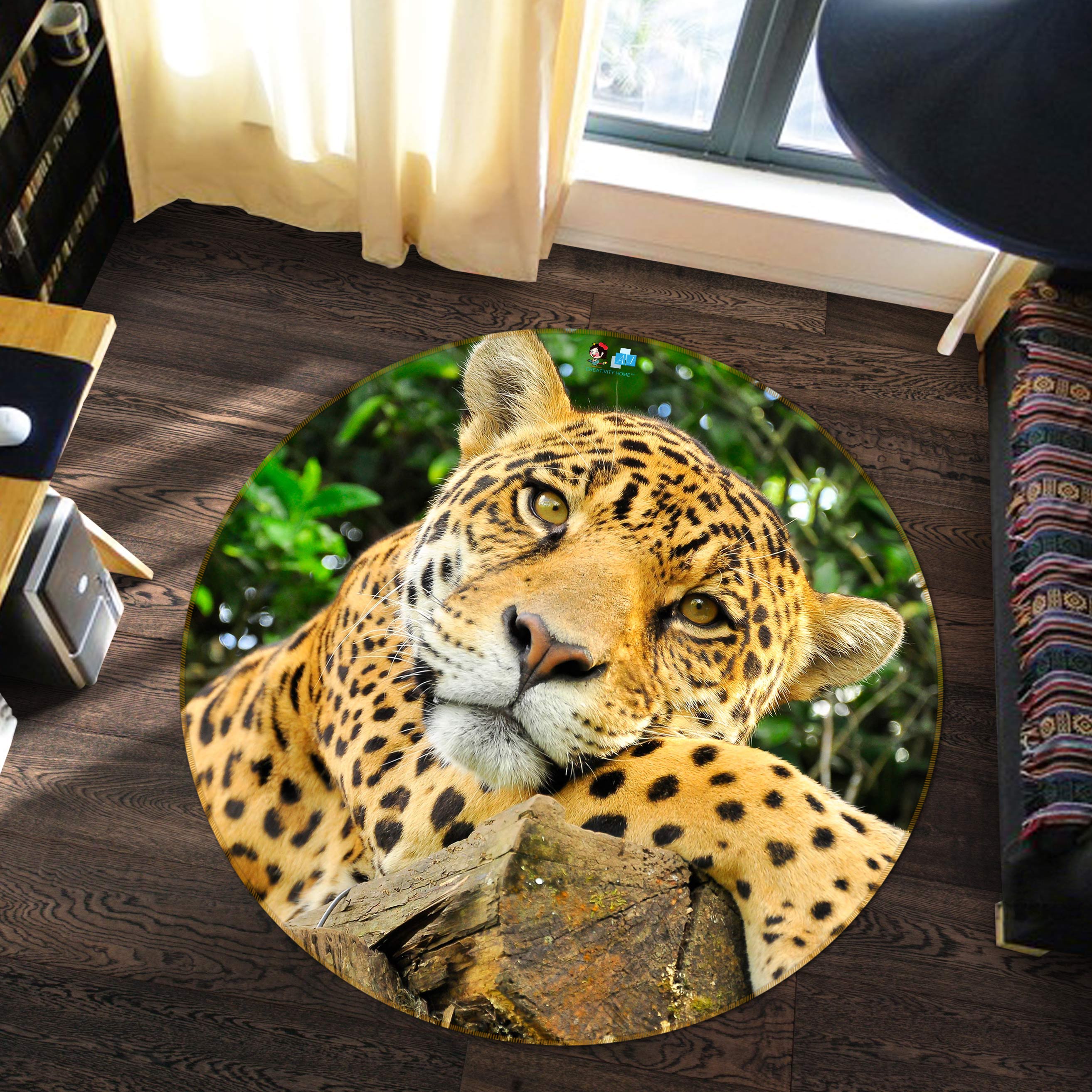 3D Leopard 81173 Round Non Slip Rug Mat