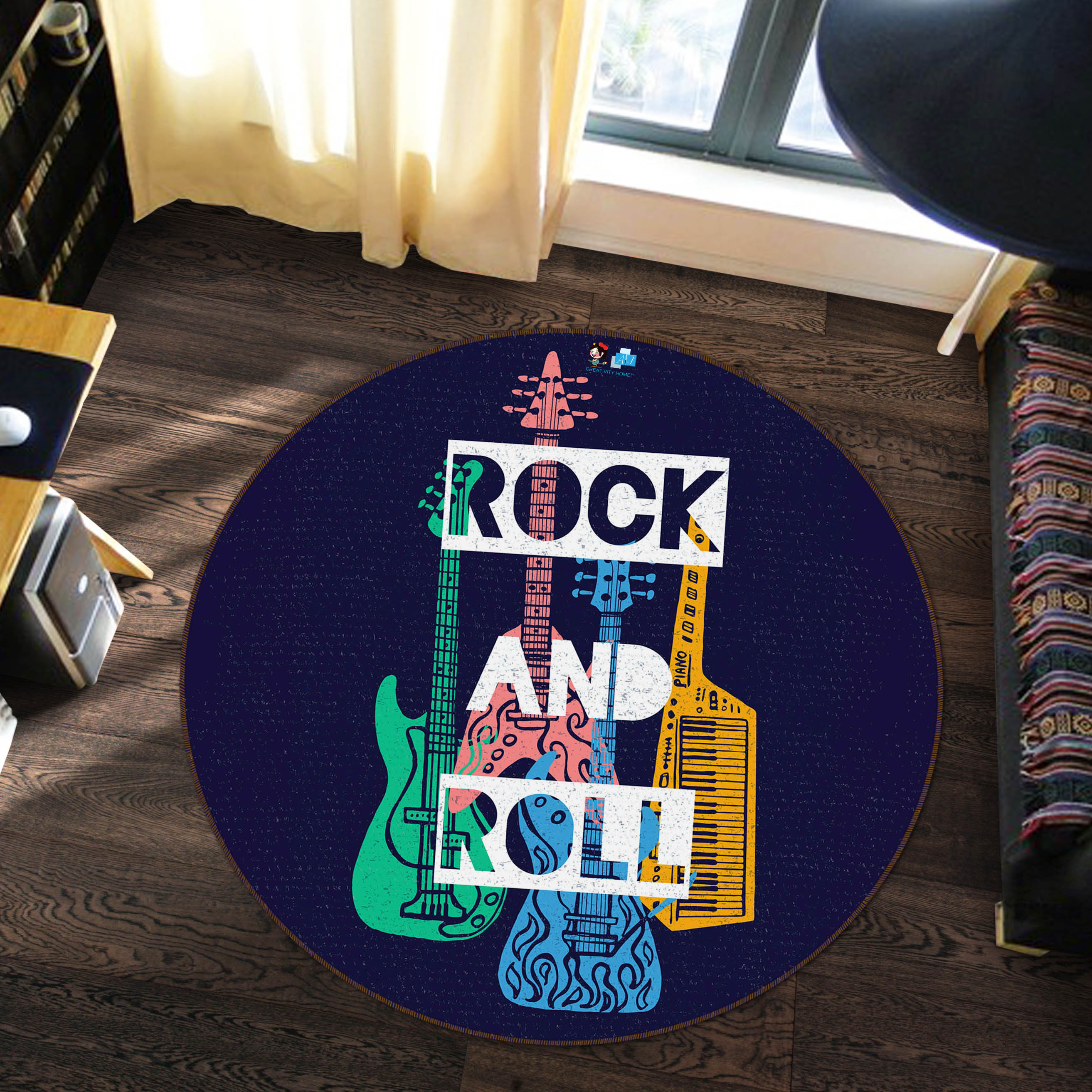 3D Color Guitar 75032 Round Non Slip Rug Mat