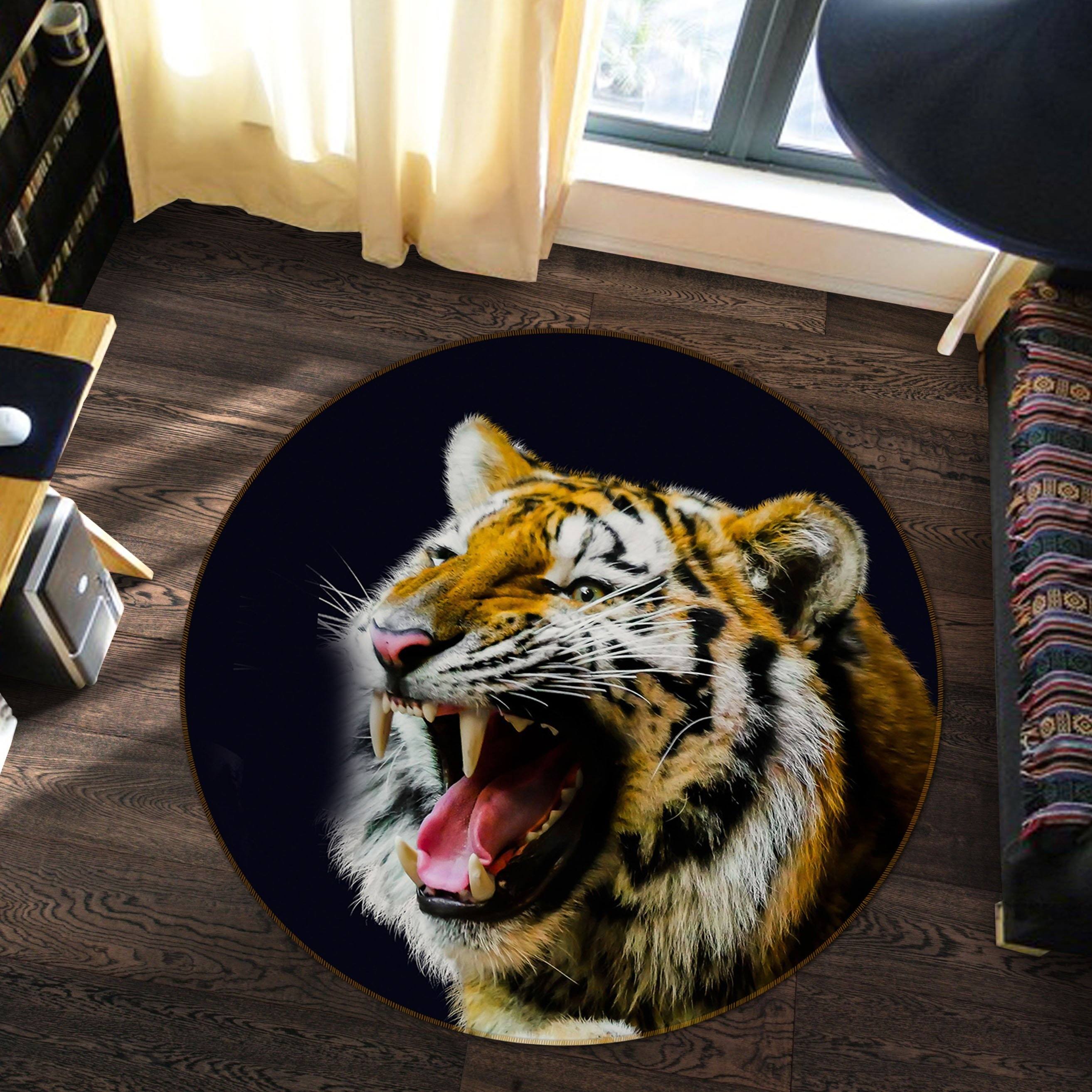 3D Tiger Howling 019 Animal Round Non Slip Rug Mat Mat AJ Creativity Home 