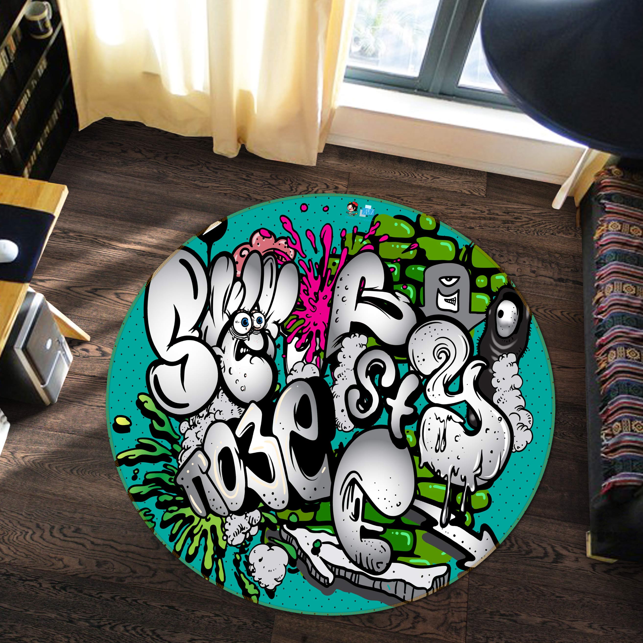 3D Graffiti Font 81252 Round Non Slip Rug Mat