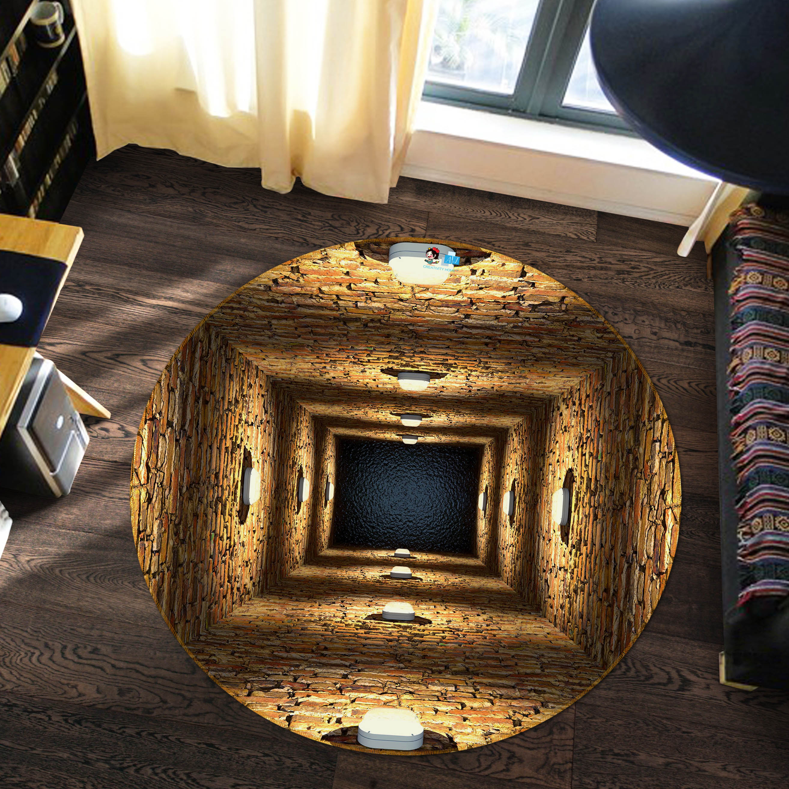 3D Tunnel Light 73028 Round Non Slip Rug Mat