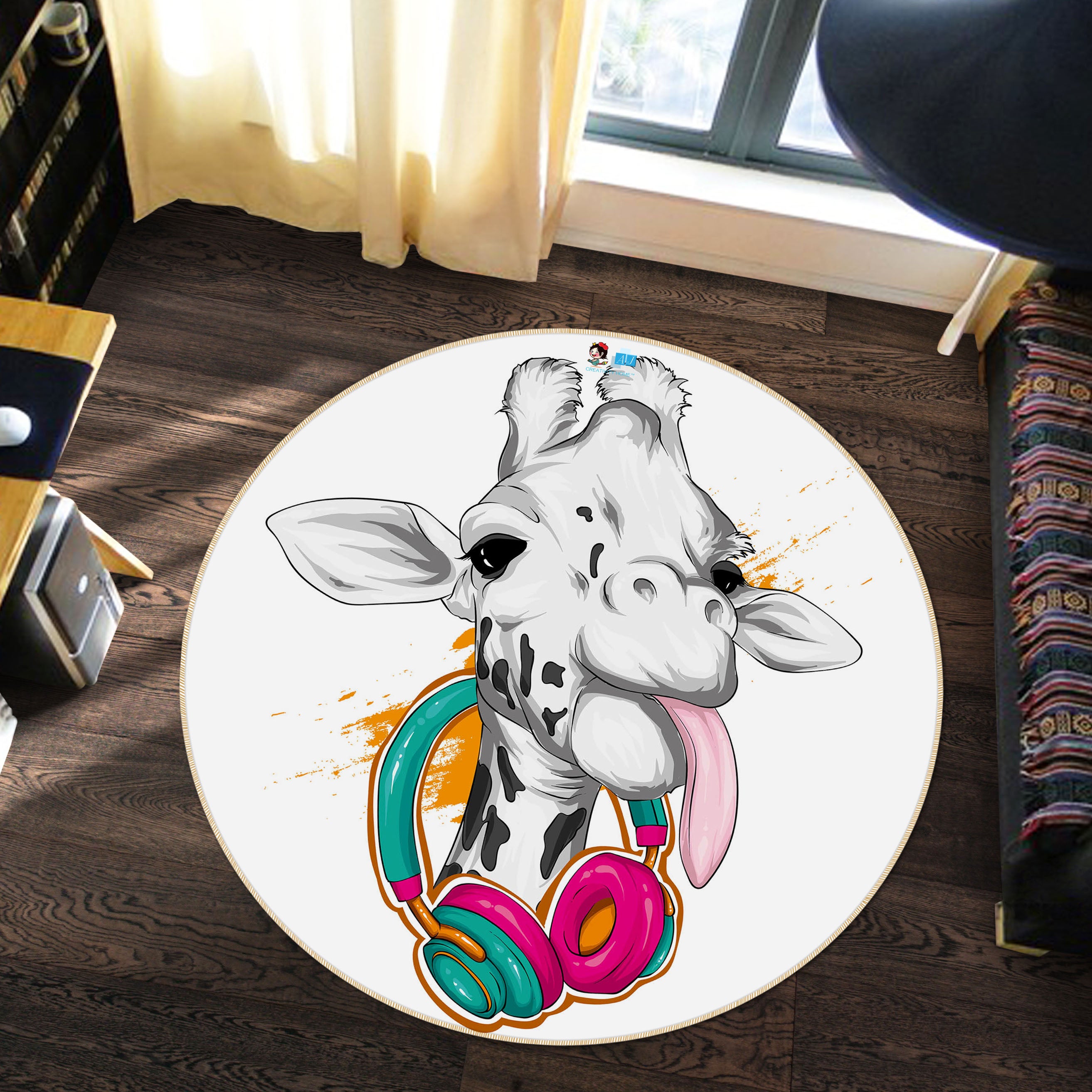 3D Giraffe 75139 Round Non Slip Rug Mat
