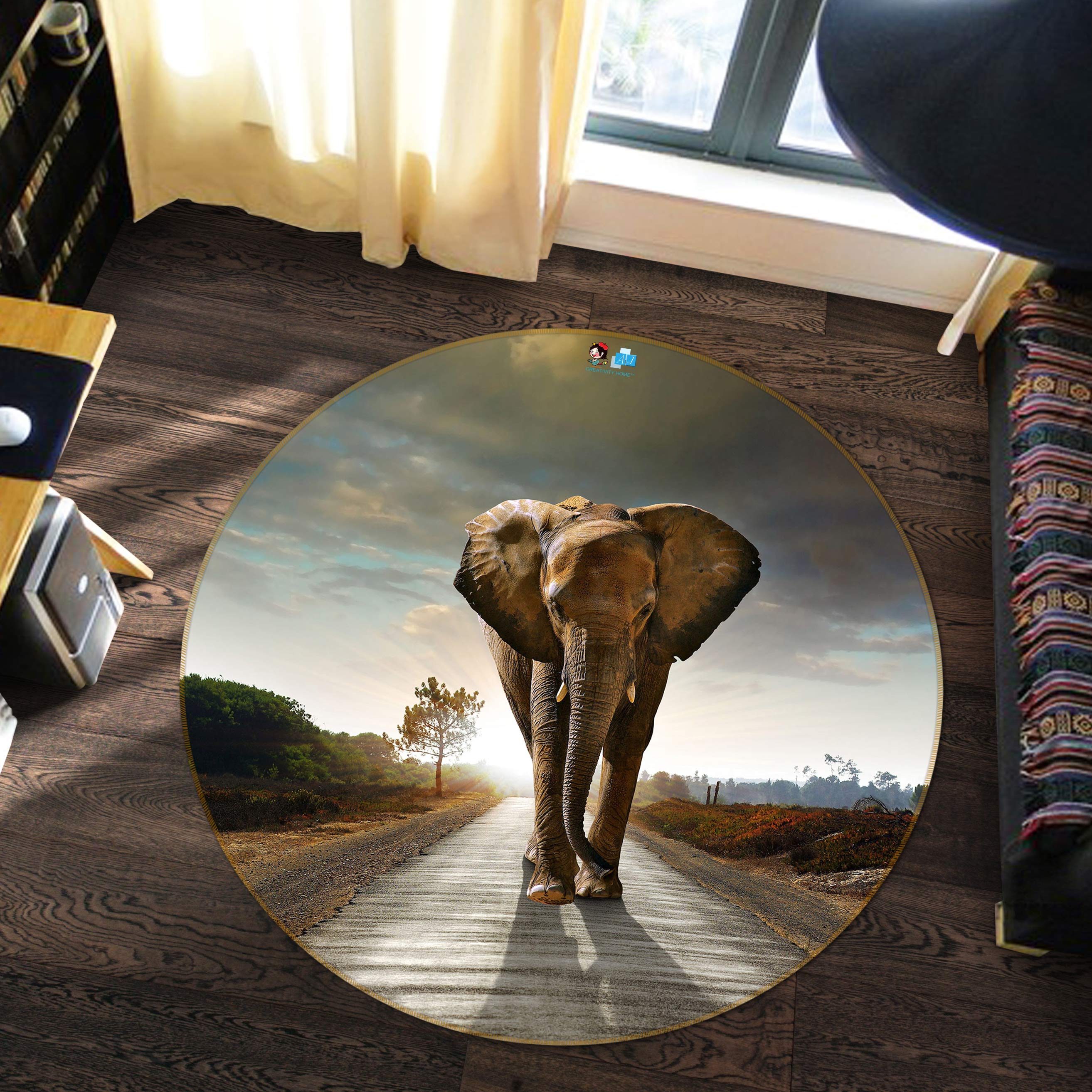 3D Elephant 72218 Round Non Slip Rug Mat