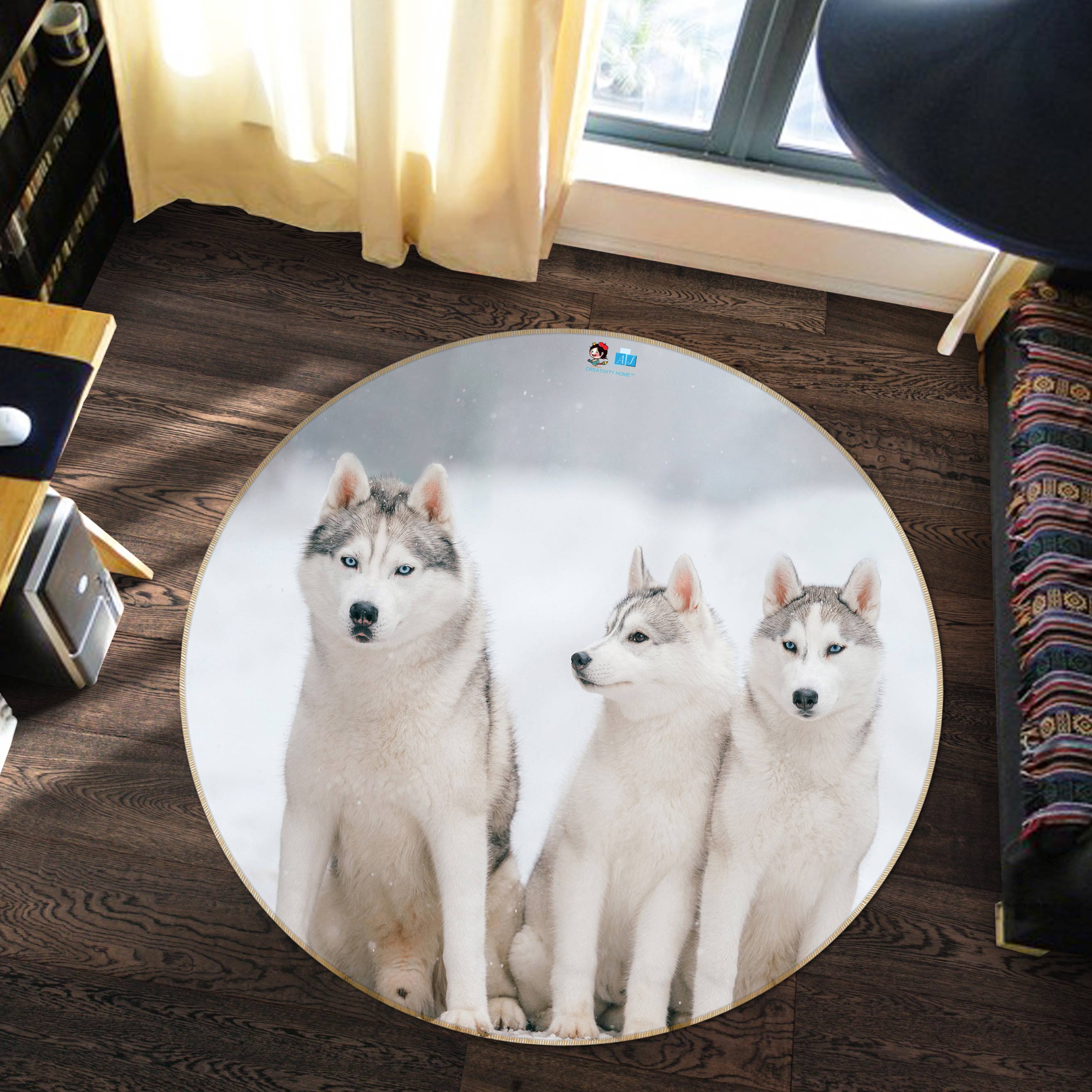 3D Huskys 81191 Round Non Slip Rug Mat