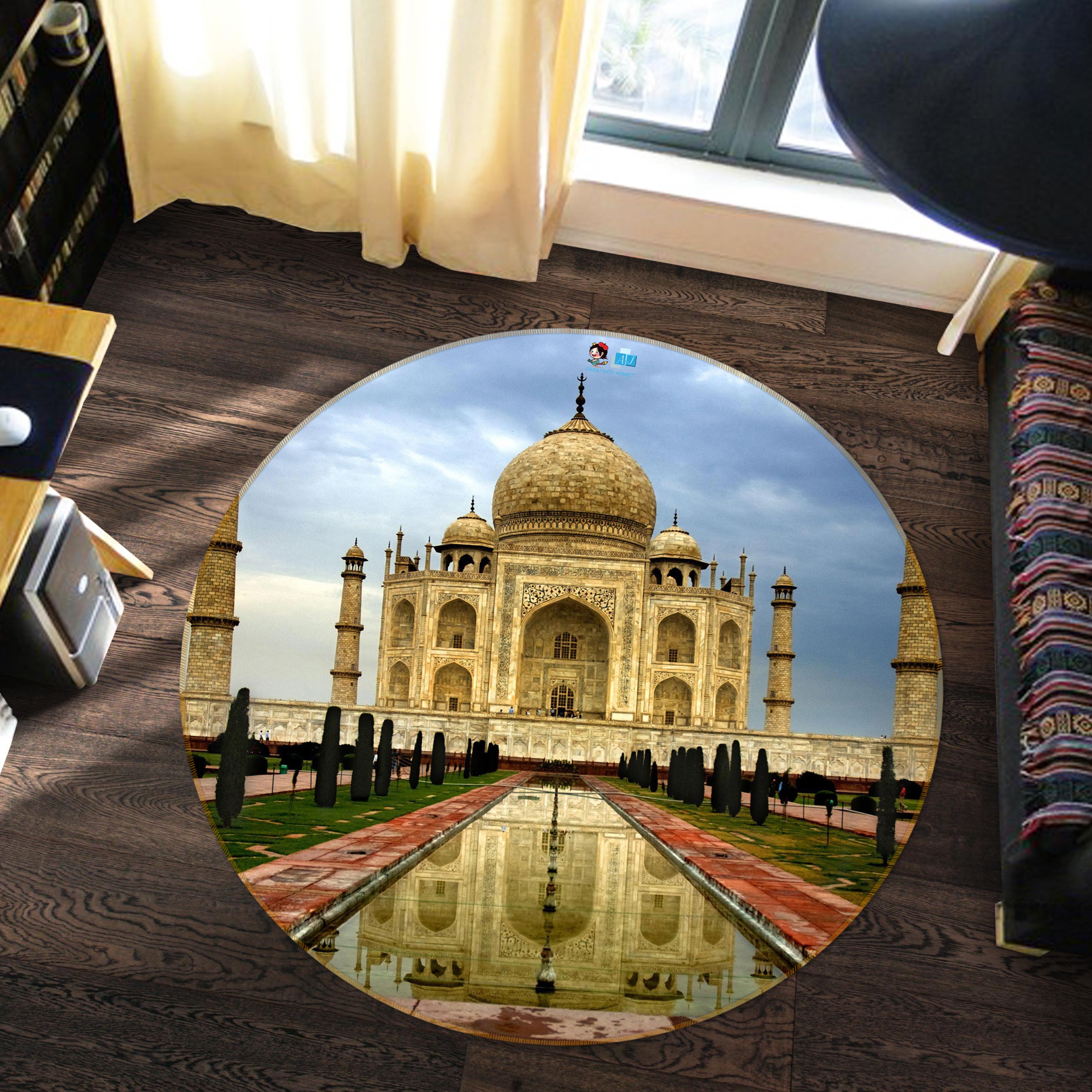 3D Taj Mahal 80297 Round Non Slip Rug Mat