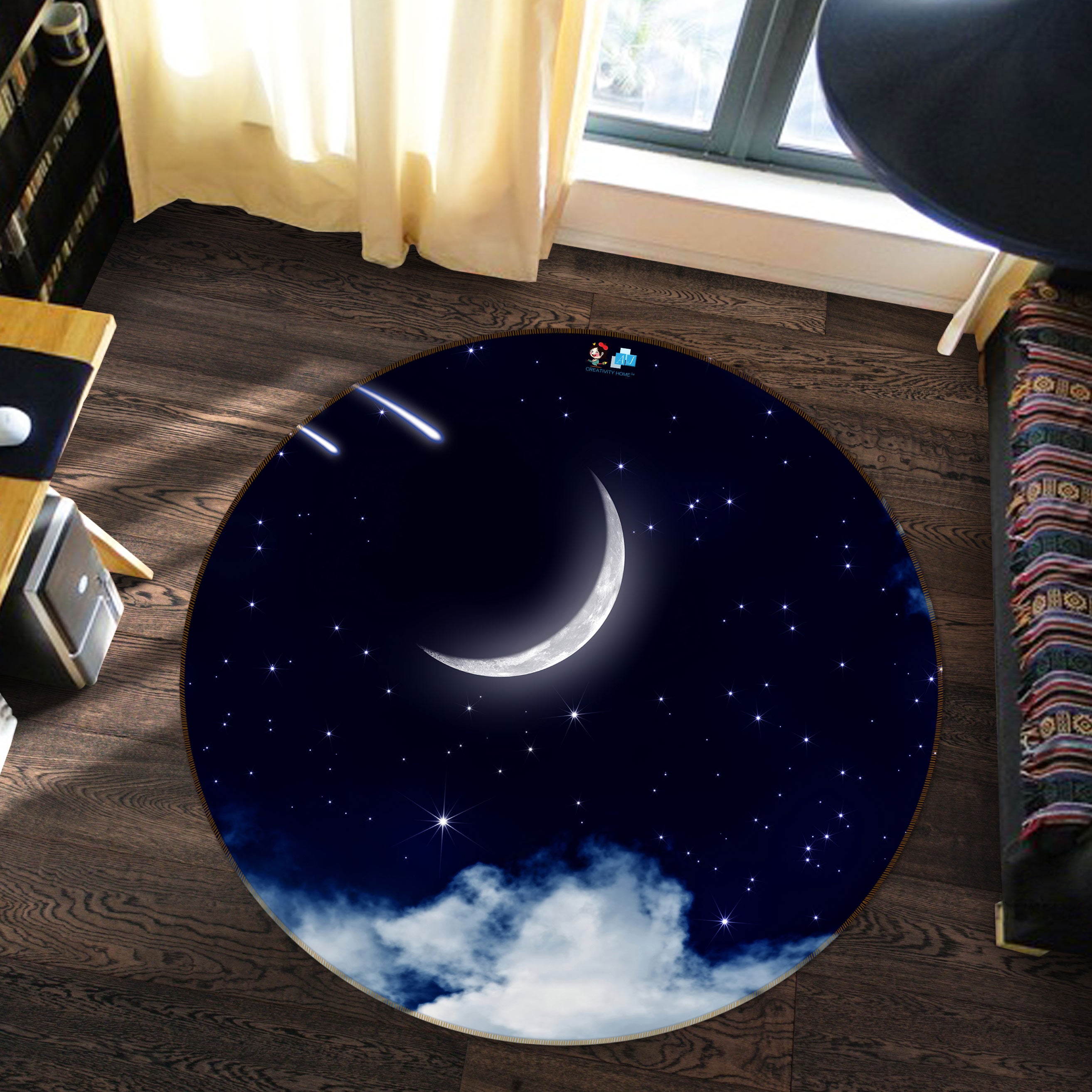 3D Moon Clouds 81013 Round Non Slip Rug Mat