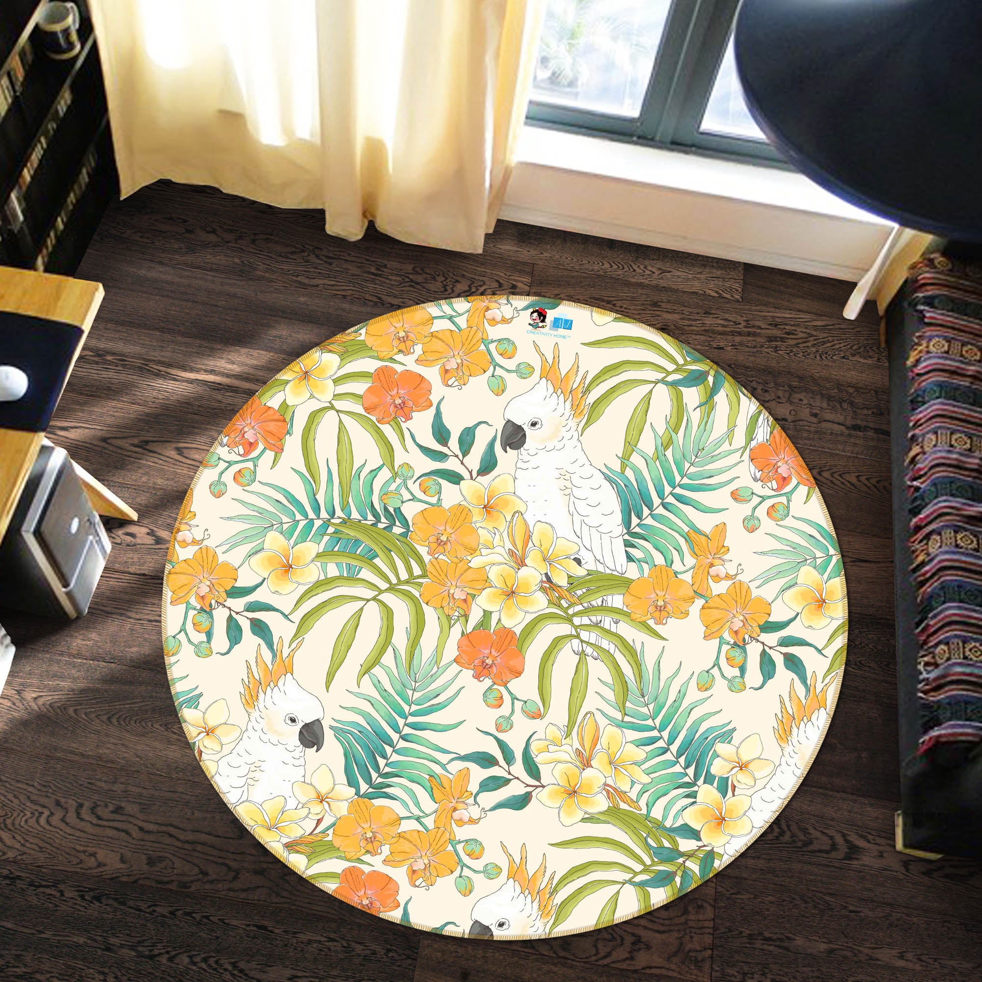 3D Yellow Flowers 64173 Round Non Slip Rug Mat