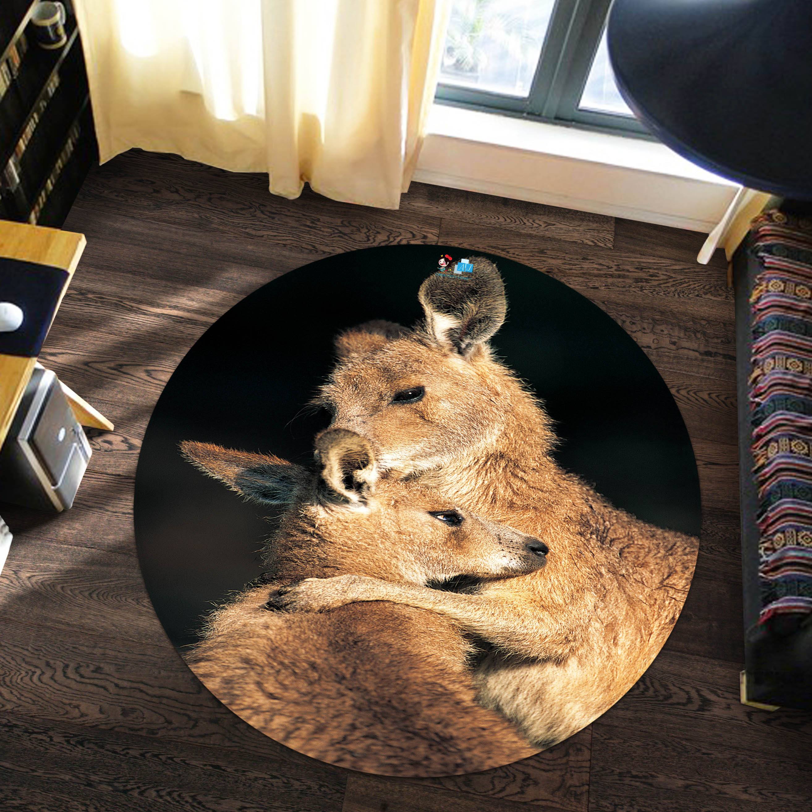 3D Kangaroo 3326 Round Non Slip Rug Mat Mat AJ Creativity Home 