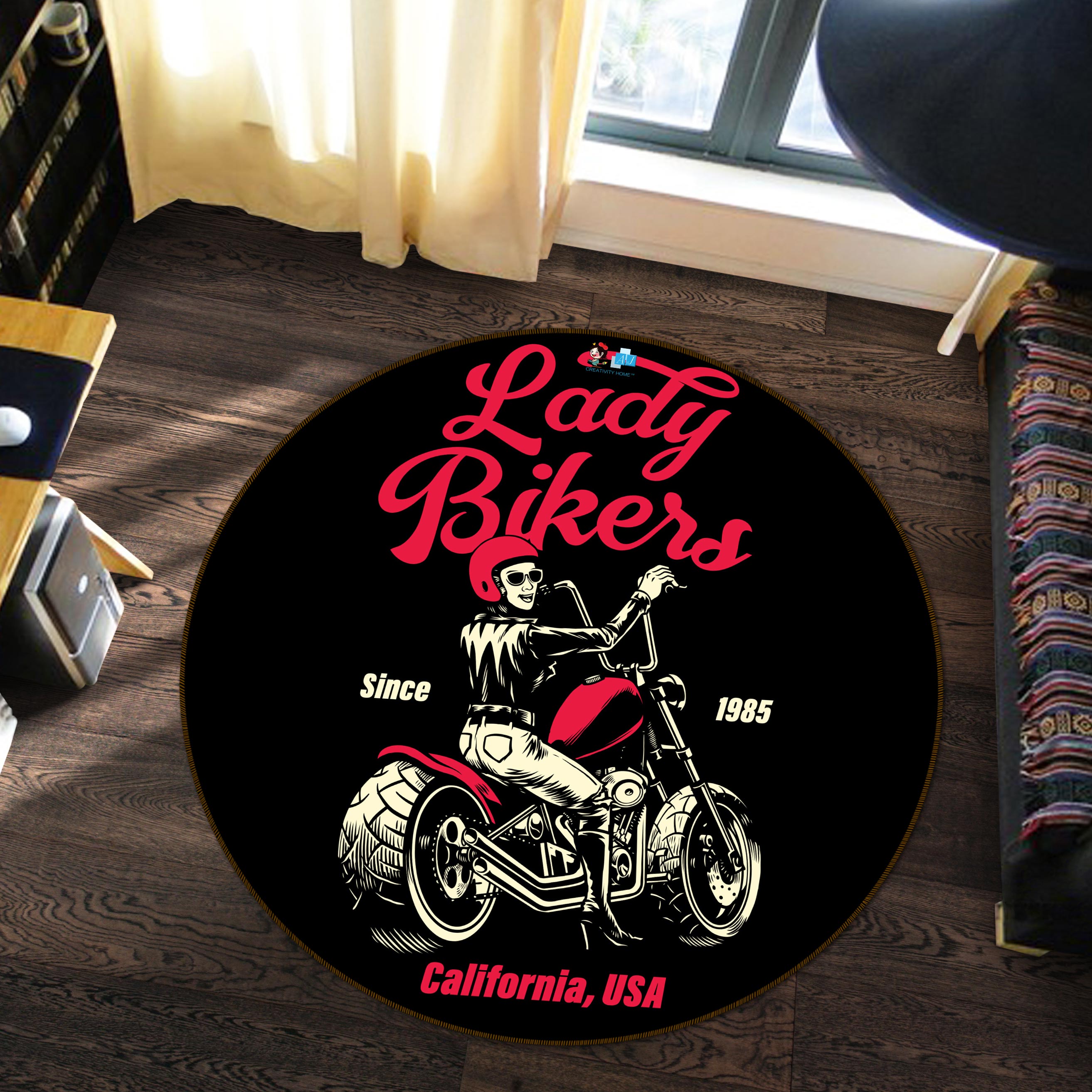 3D Motorcycle 81198 Round Non Slip Rug Mat