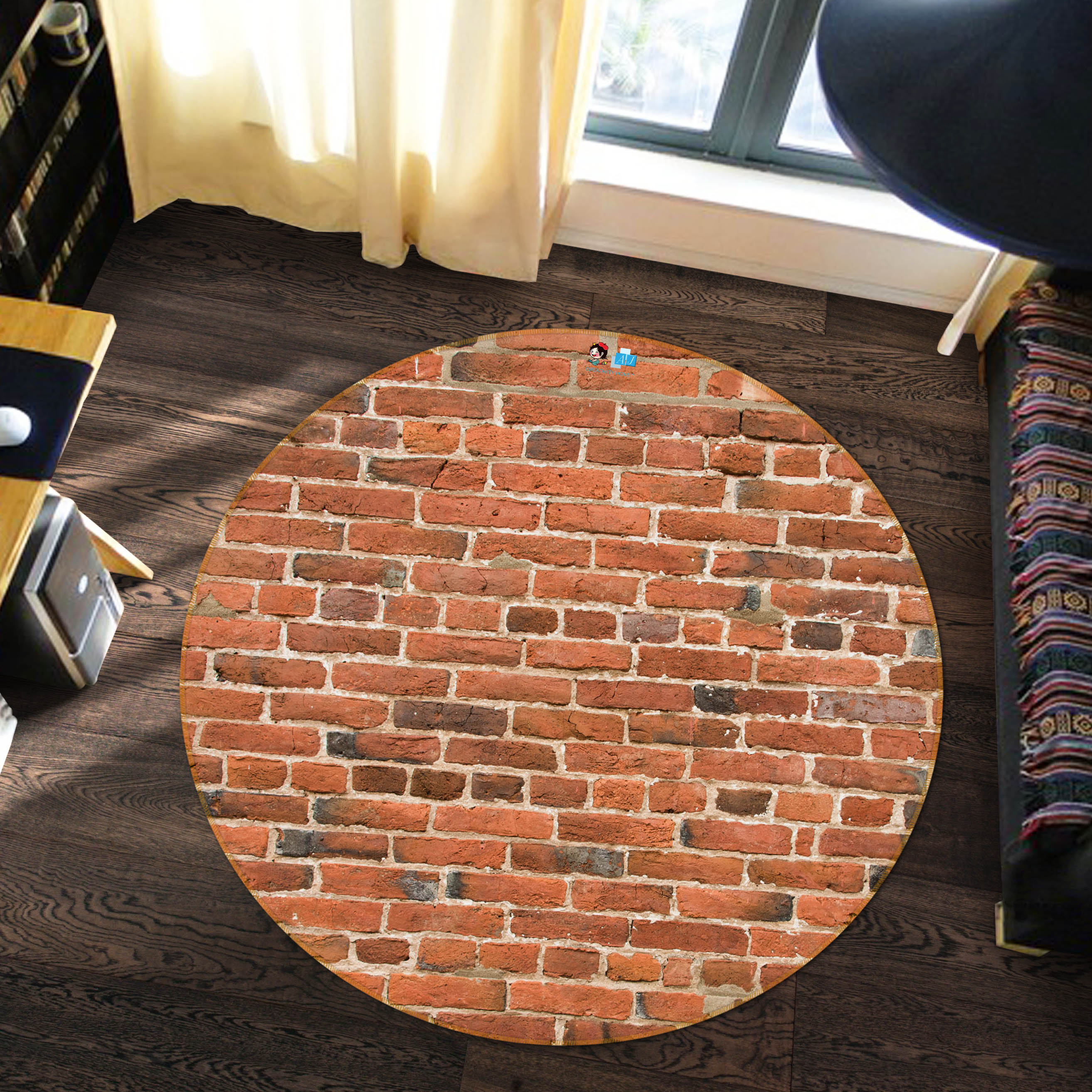 3D Red Brick Wall 74001 Round Non Slip Rug Mat