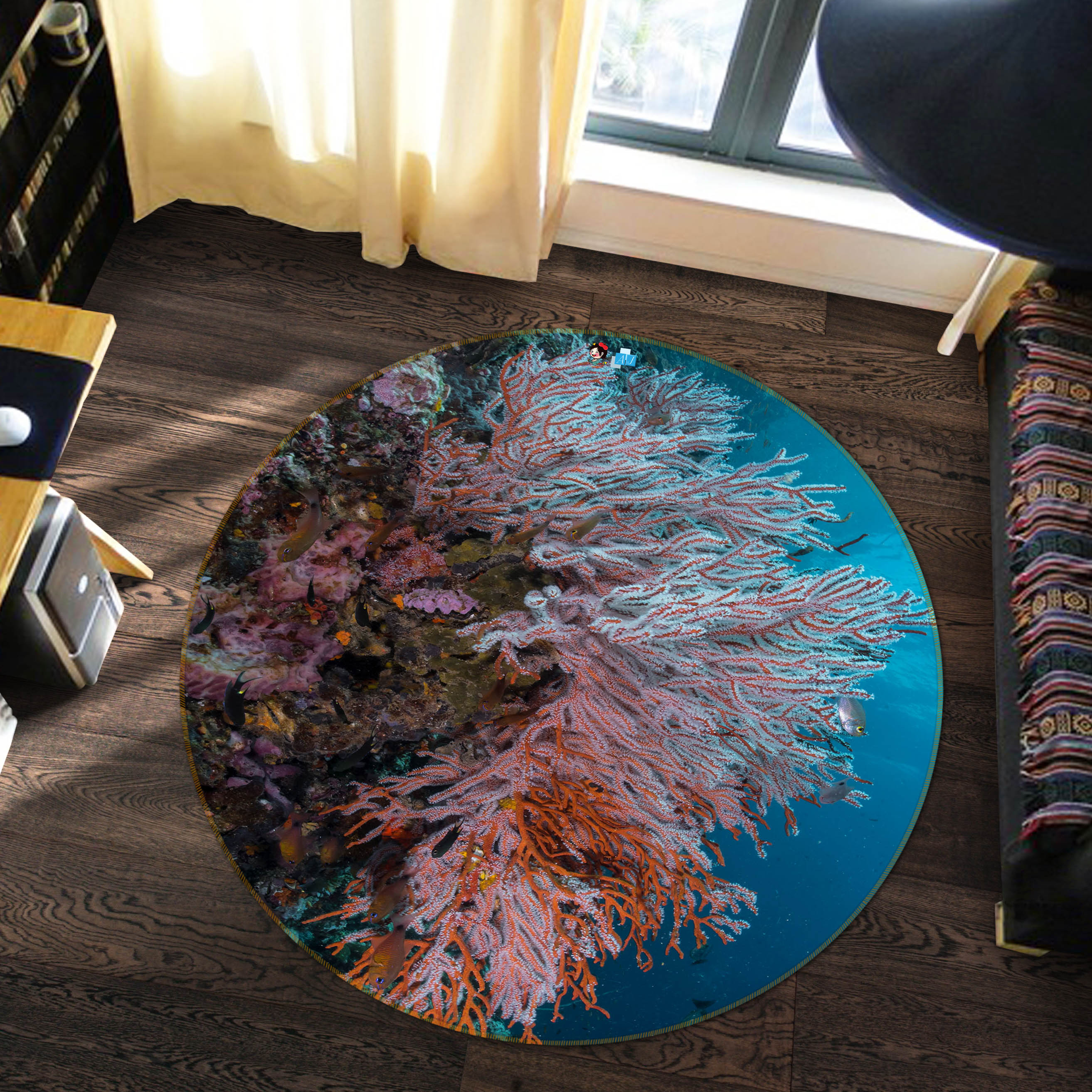 3D Coral 69214 Round Non Slip Rug Mat