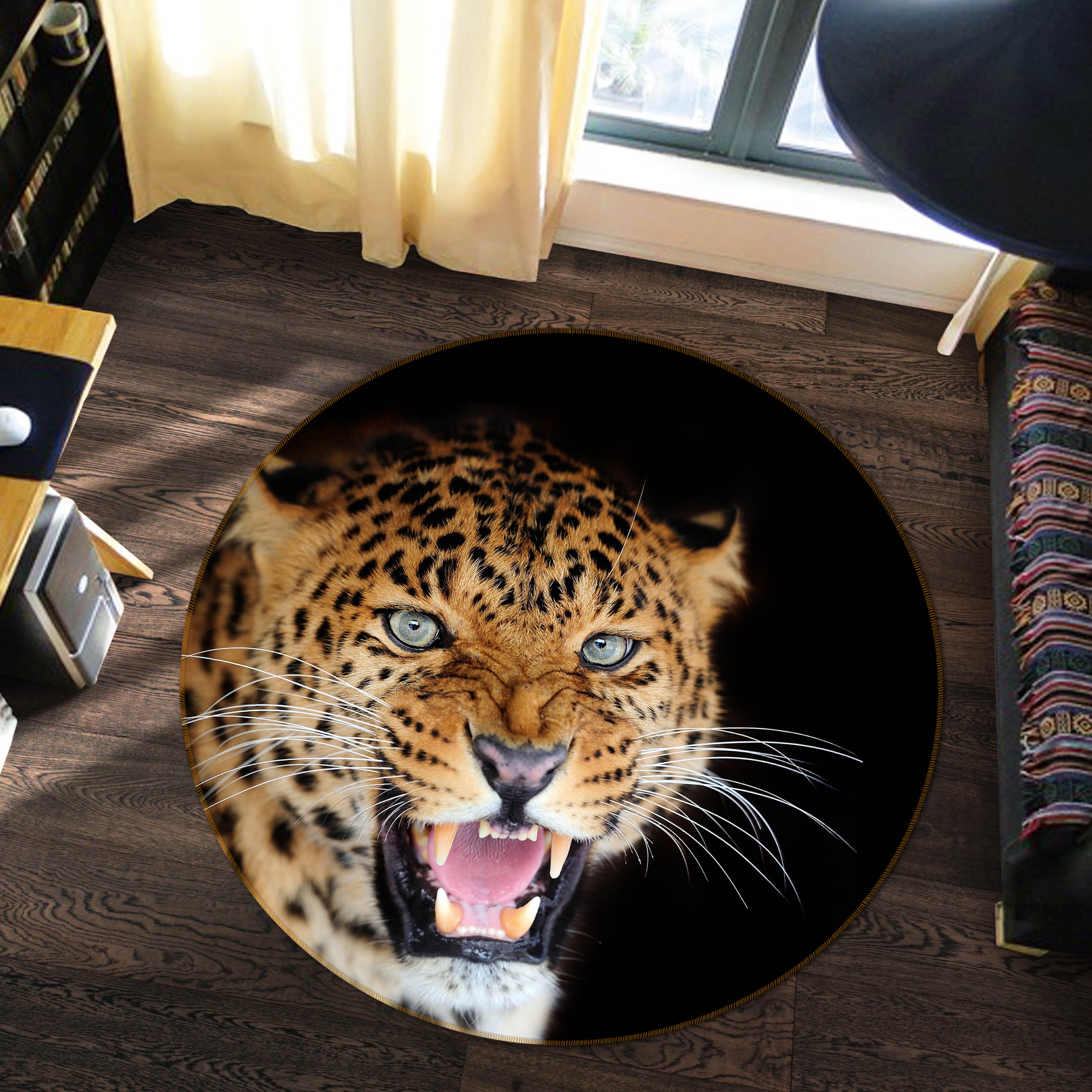 3D Leopard 38042 Animal Round Non Slip Rug Mat
