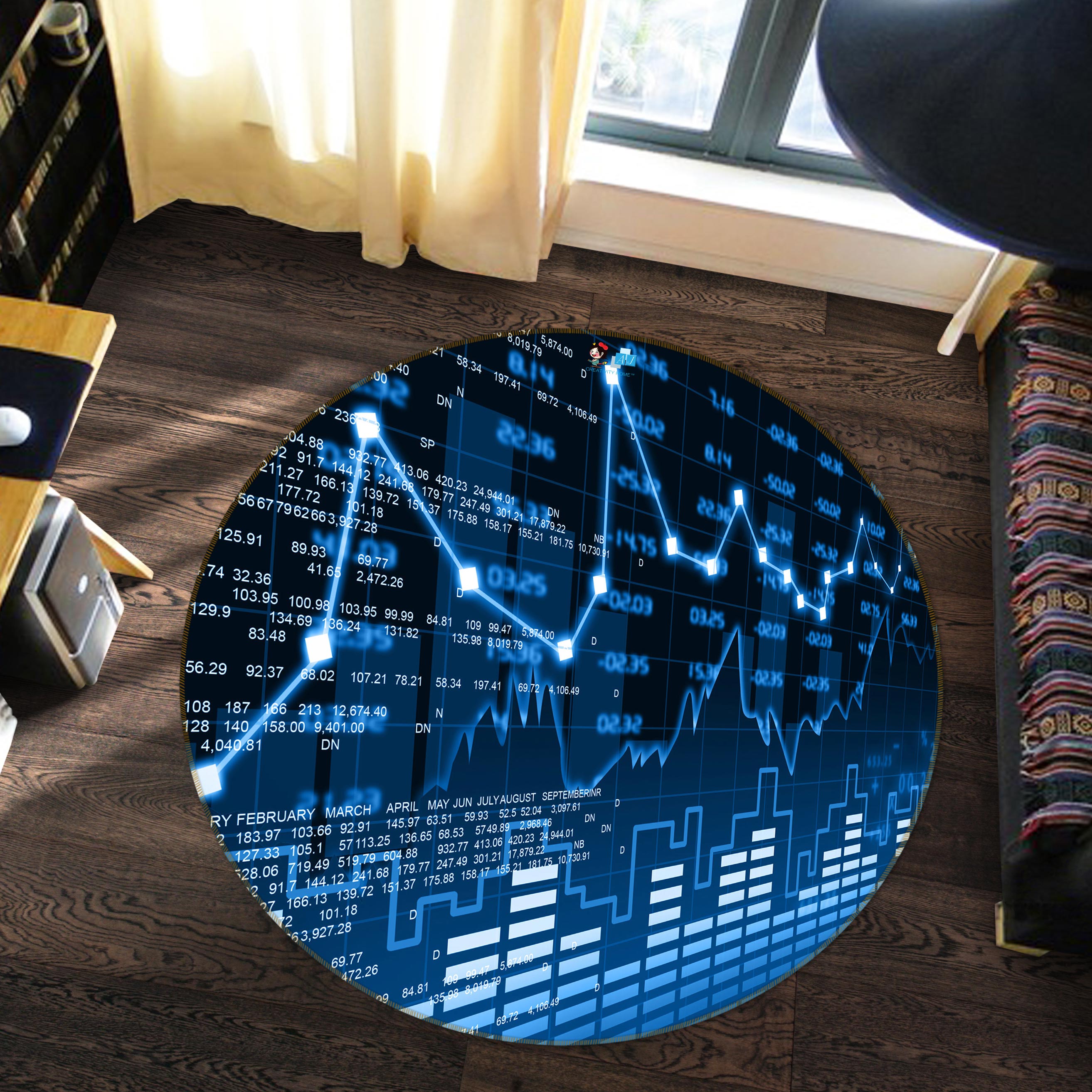 3D Blue Data 72170 Round Non Slip Rug Mat