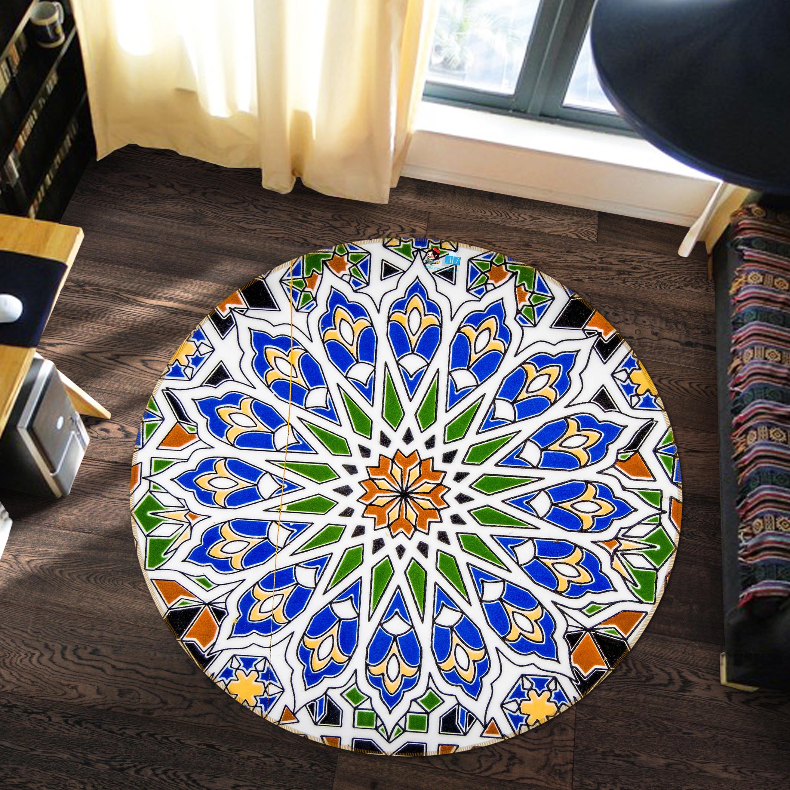 3D Porcelain Pattern 72091 Round Non Slip Rug Mat