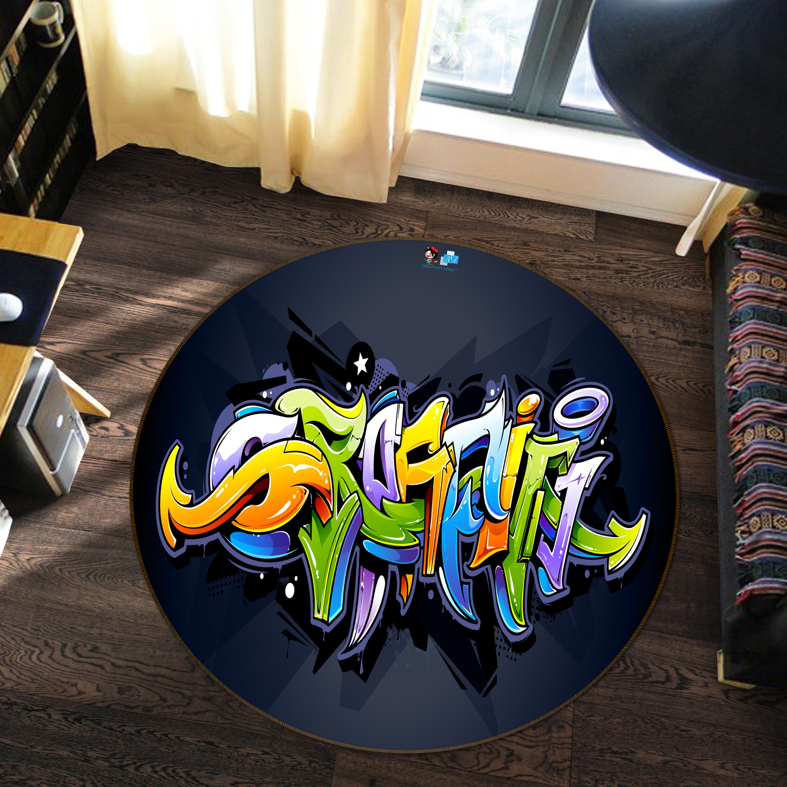 3D Font Graffiti 81258 Round Non Slip Rug Mat
