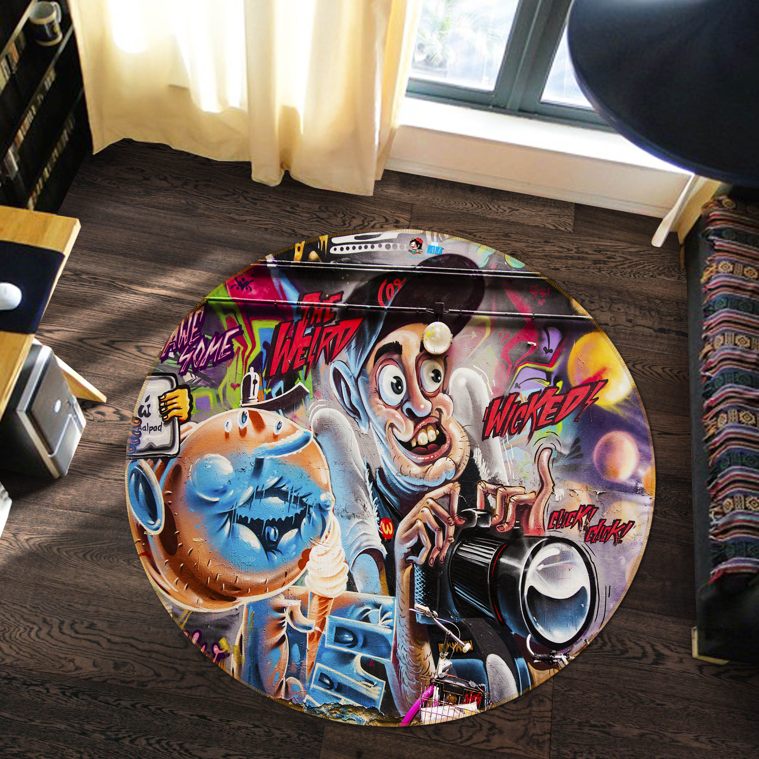 3D Graffiti Wall Painting 73019 Round Non Slip Rug Mat