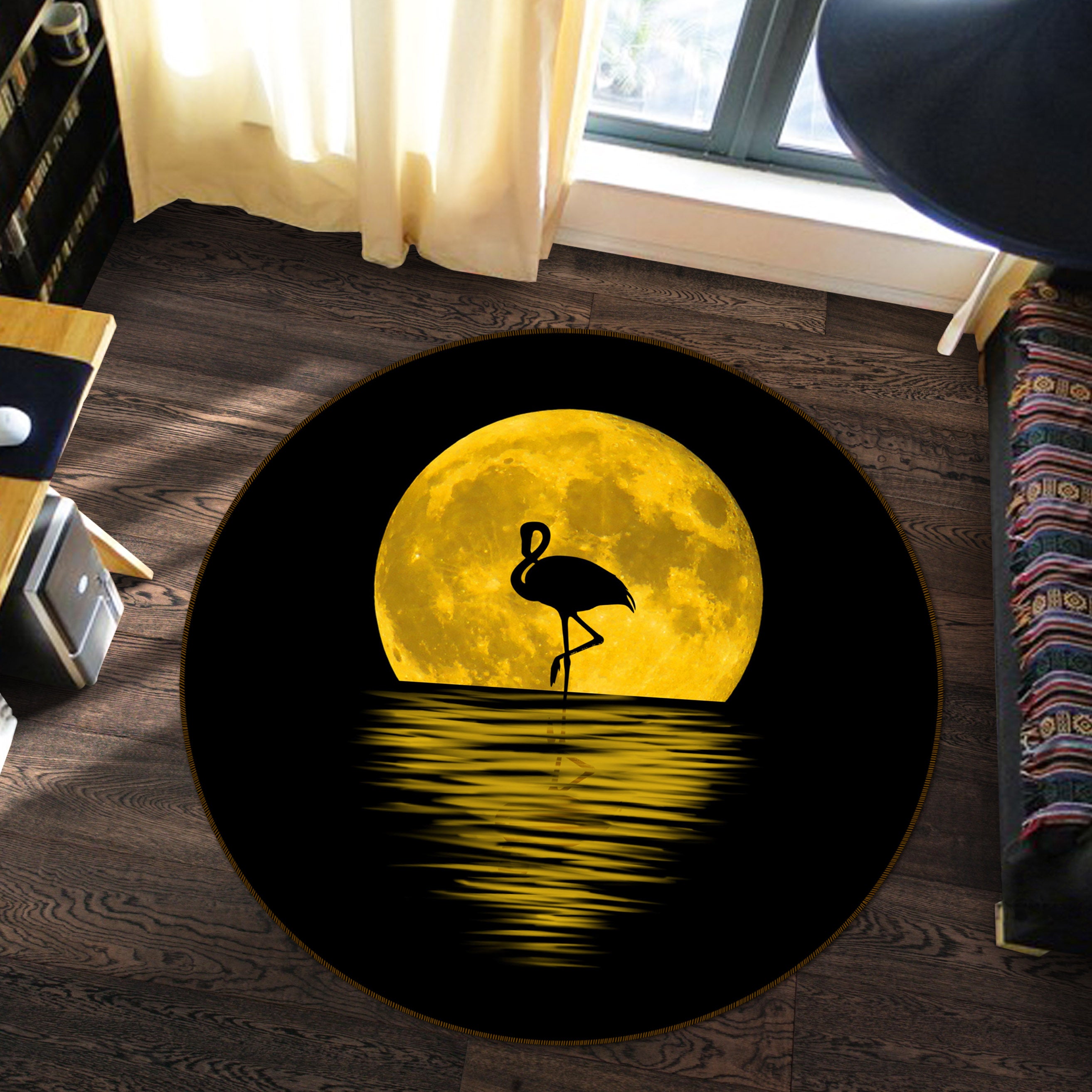 3D Moon Crane 38033 Animal Round Non Slip Rug Mat