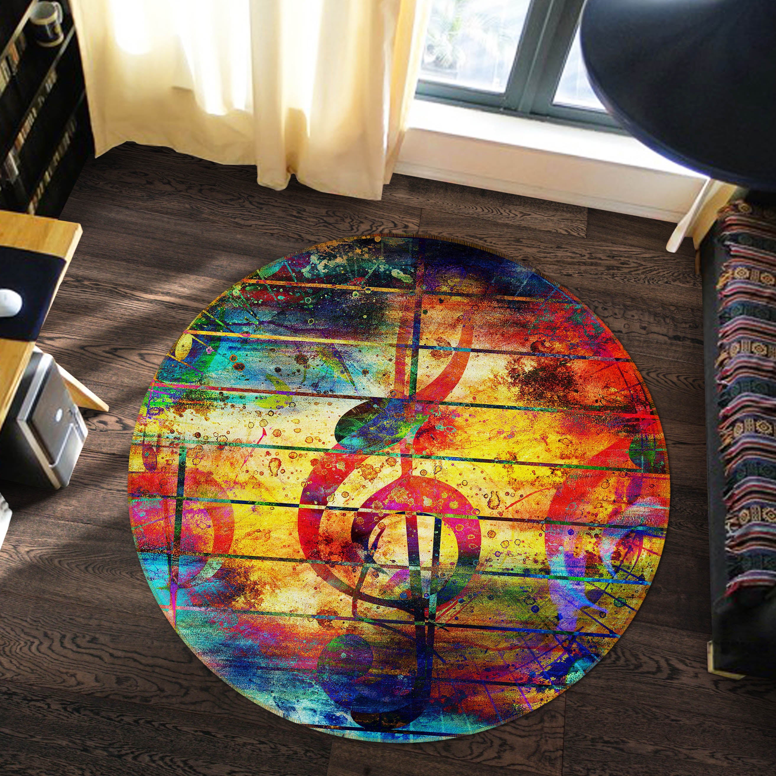 3D Musical Note 37010 Round Non Slip Rug Mat