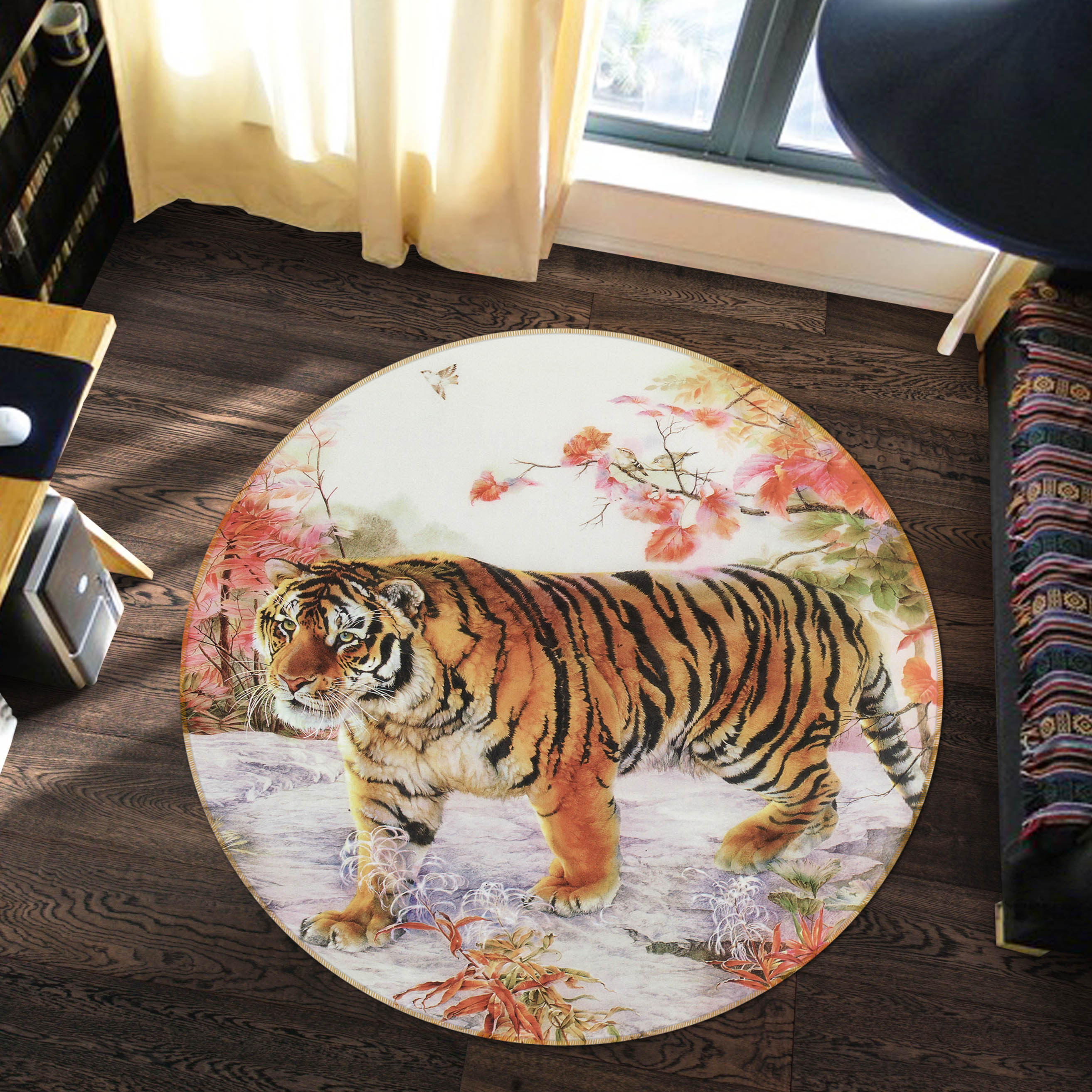 3D Snow Tiger 38098 Animal Round Non Slip Rug Mat
