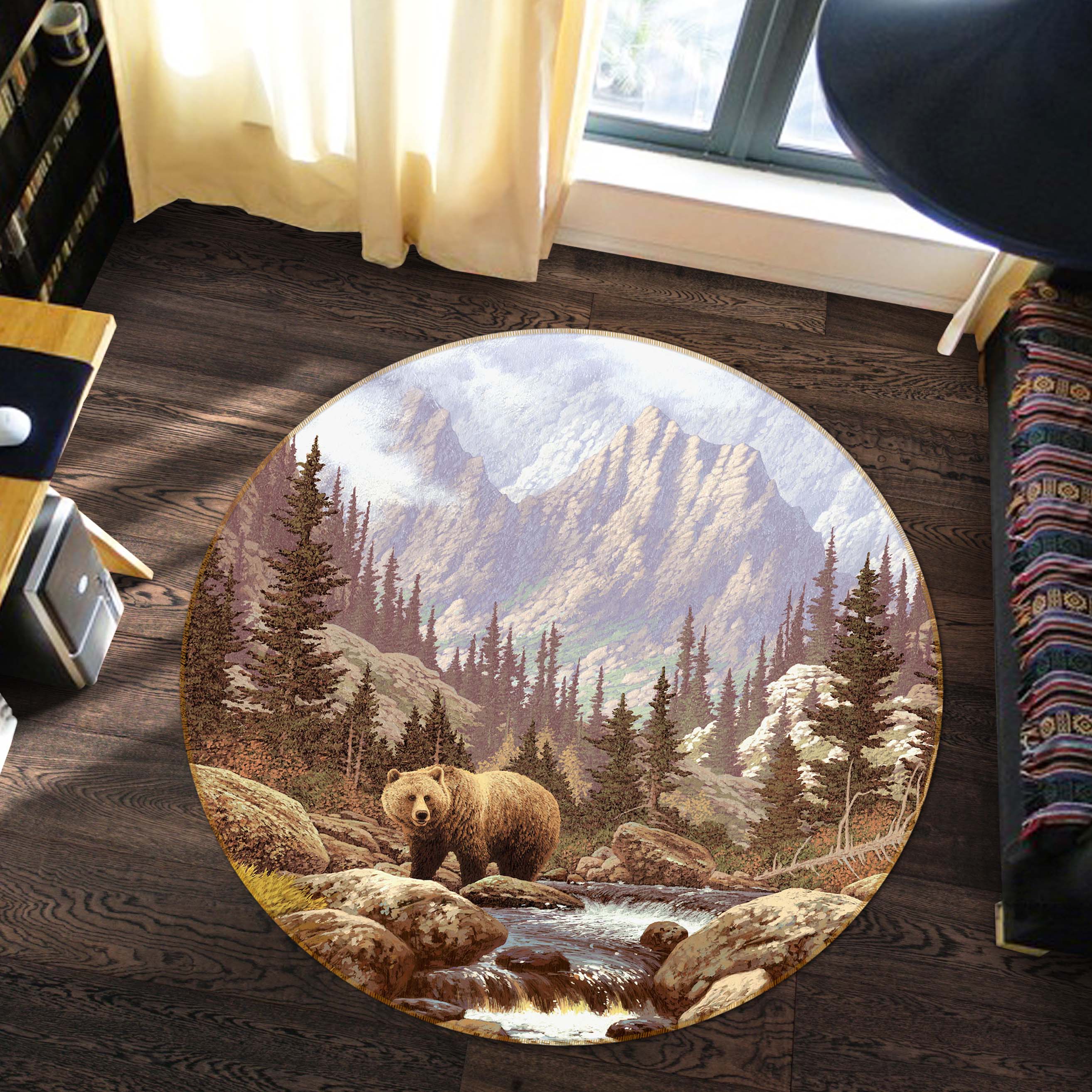 3D Mountain Bear 38064 Animal Round Non Slip Rug Mat