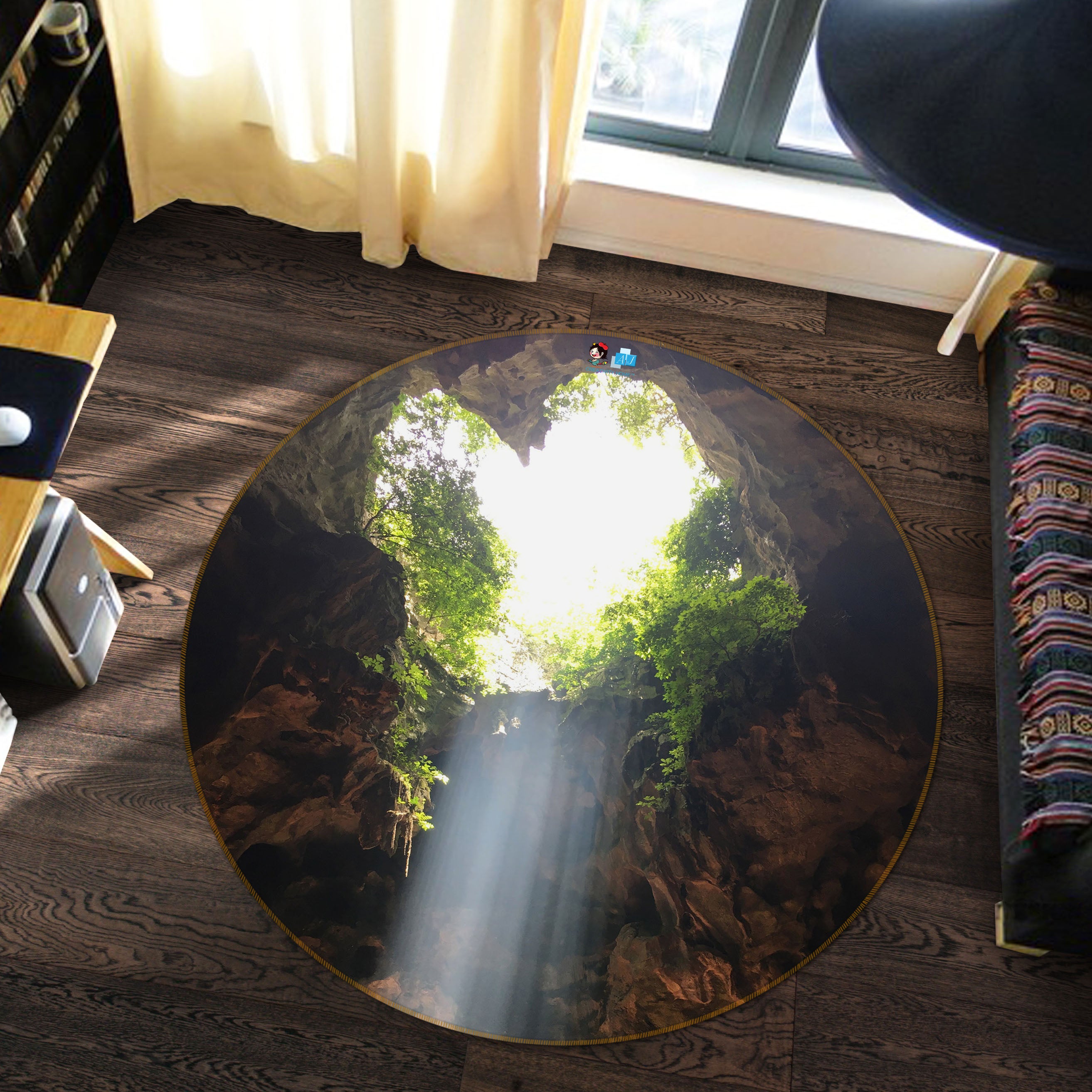 3D Stone Cave 71143 Round Non Slip Rug Mat