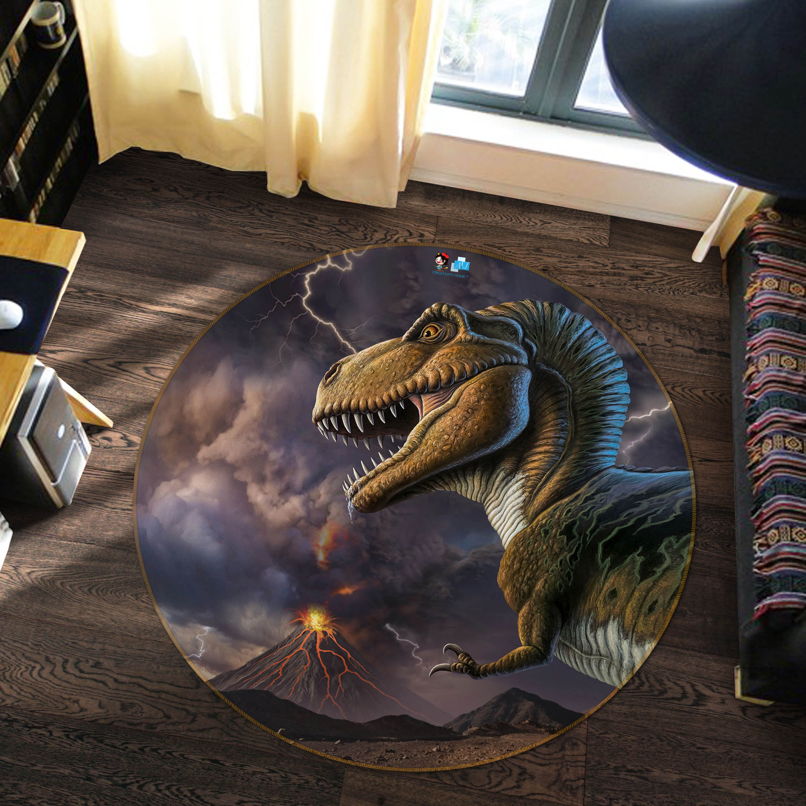 3D Volcanic Dinosaur 83148 Jerry LoFaro Rug Round Non Slip Rug Mat