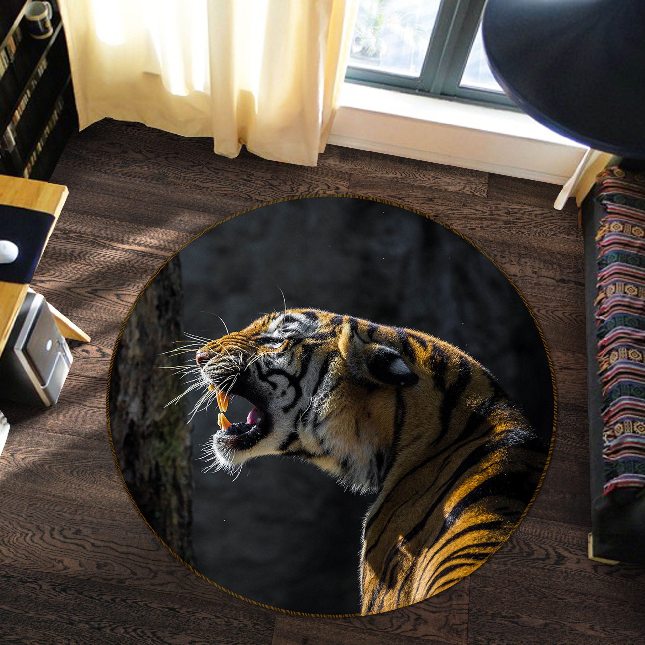 3D Tiger Roar 82285 Animal Round Non Slip Rug Mat