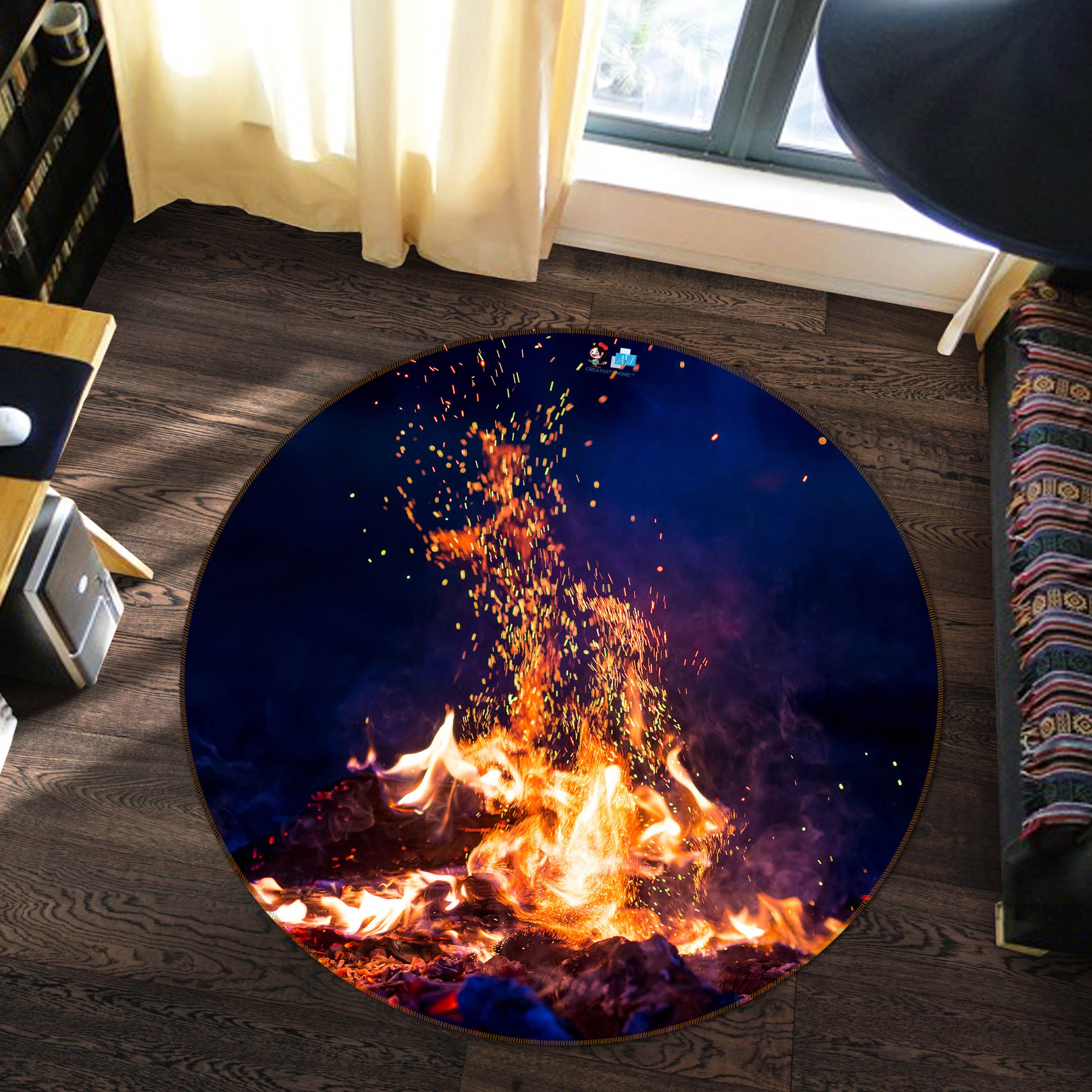 3D Flame 81080 Round Non Slip Rug Mat